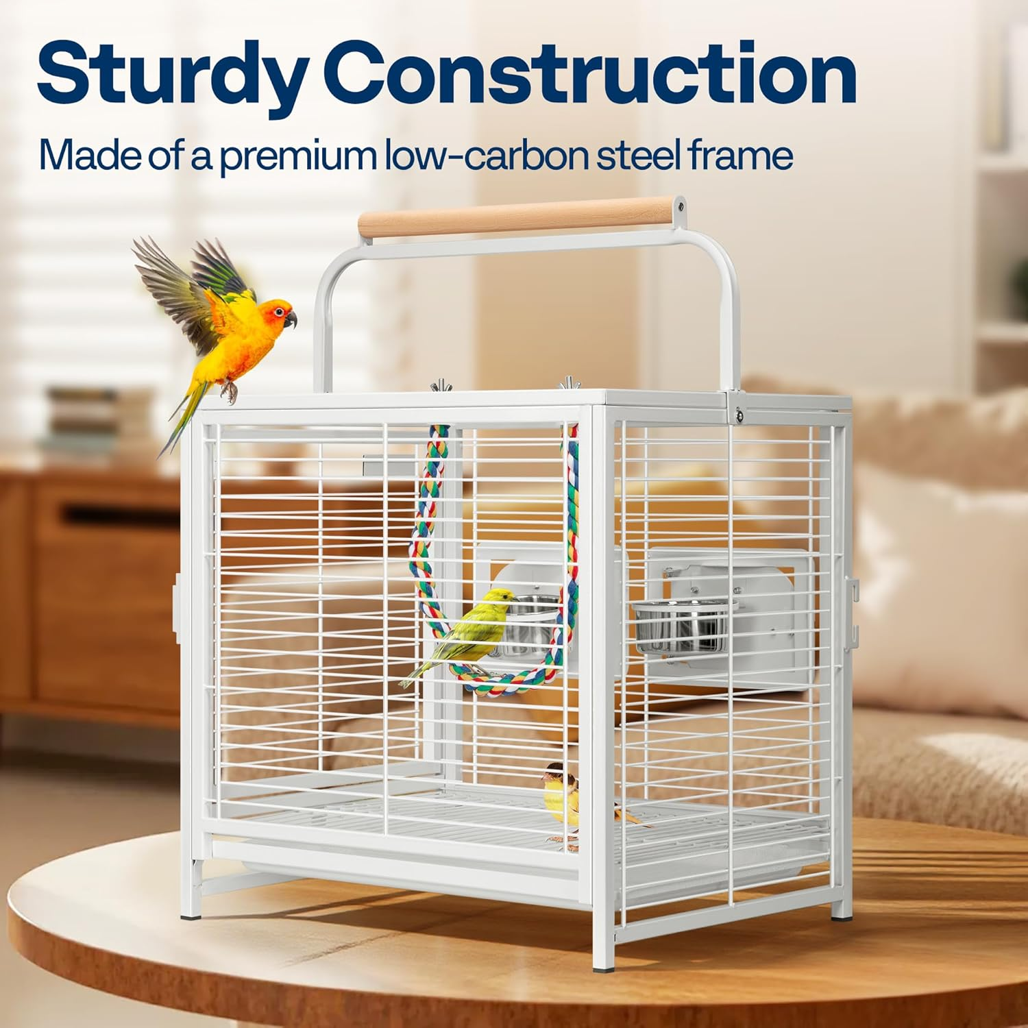 VIVOHOME 19 Inch Wrought Iron Bird Travel Carrier Cage for Parrots Conures Lovebird Cockatiel Parakeets White image number 6
