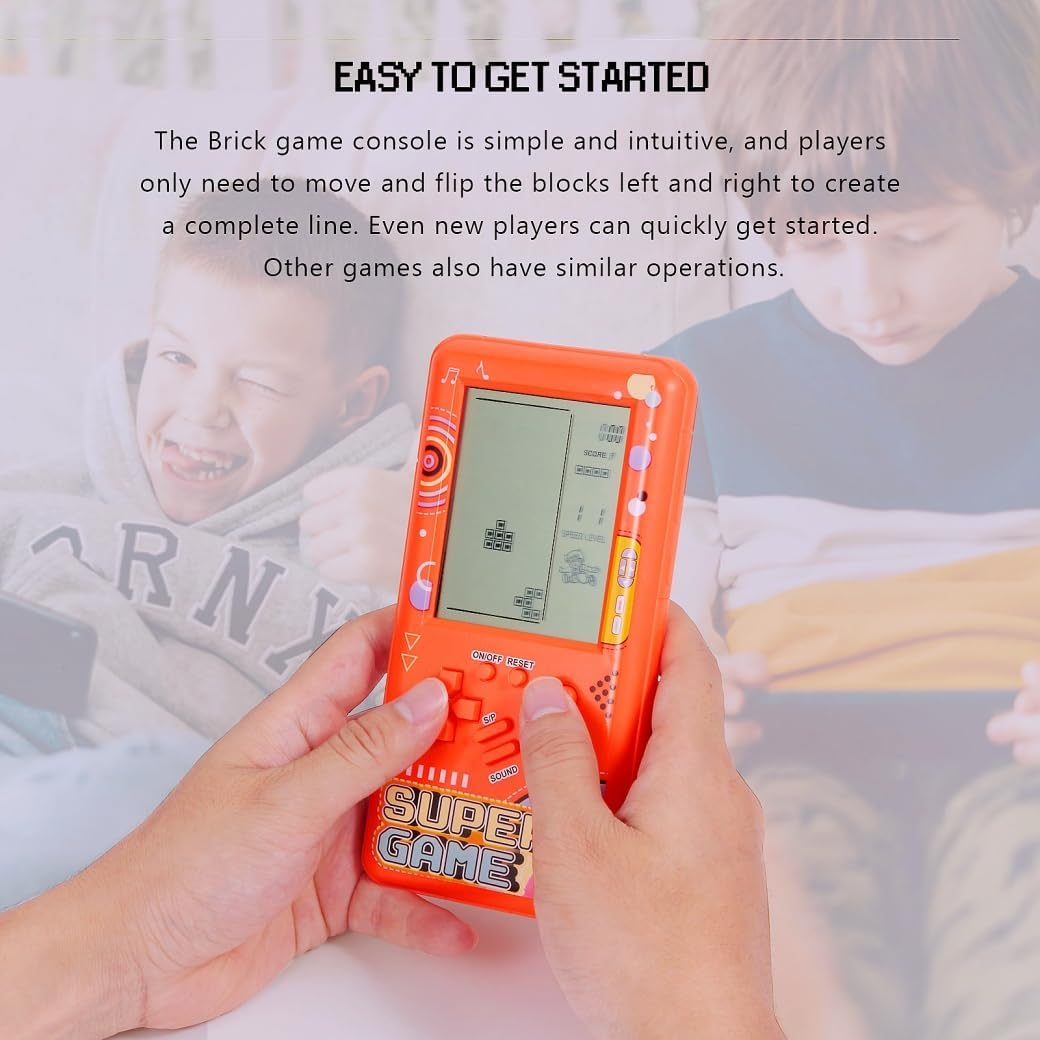 New Big Screen Block Brick Game Console with 23 Games *99 Modes Handheld Console Children'S Console Retro Video Games Adjustable Difficulty Indoor Toys Outdoor Puzzles Toys (Orange)