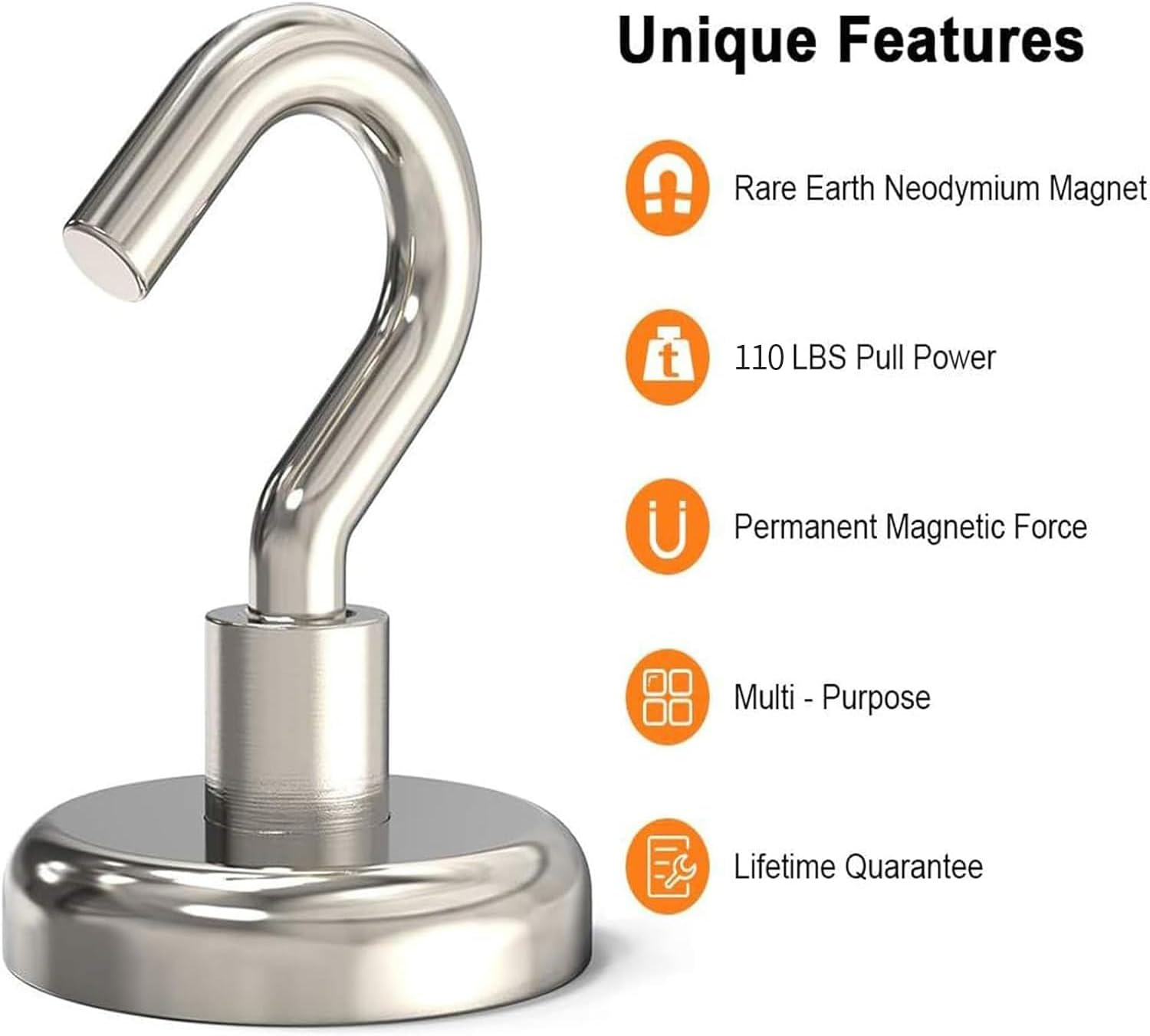 Magnetic Hooks Diamater 1.26 - Super Powerful 80 Lbs Heavy Duty Neodymium Rare Earth Strong Magnet Hook - Perfect for Indoor/Outdoor Hanging (Pack of 6) image number 1