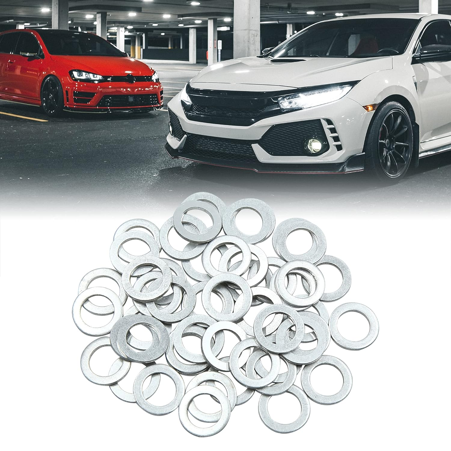 X AUTOHAUX 50Pcs Engine Oil Crush Washers Drain Plug Gaskets 14Mm ID. 22Mm OD. for Car image number 5