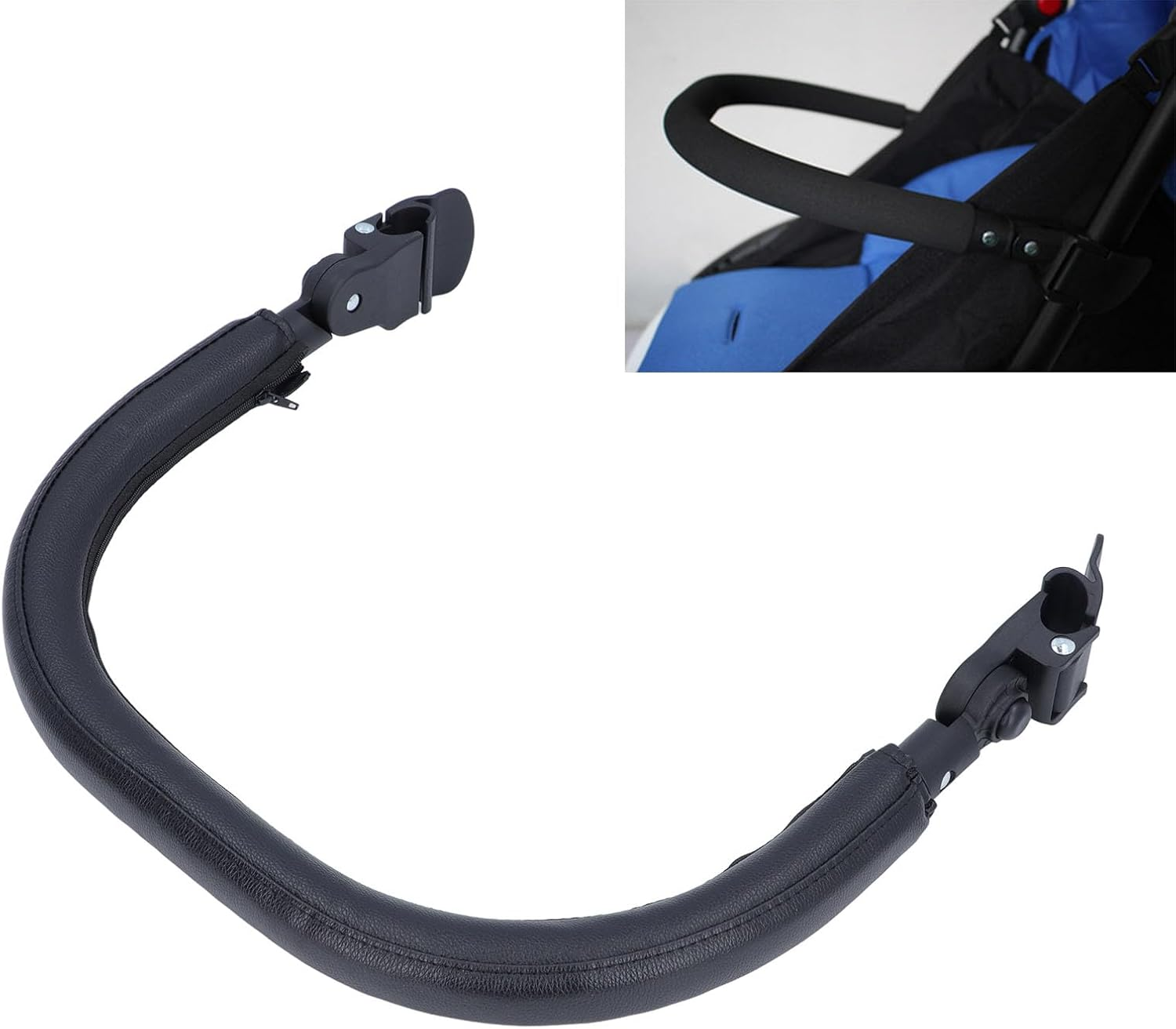 Yosoo Baby Stroller Bumper Bar, Armrest, Handle, Safety Protection PU Leather, Comfortable 15.75In Black, Easy to Attach Open for Parent Child Traveling image number 2