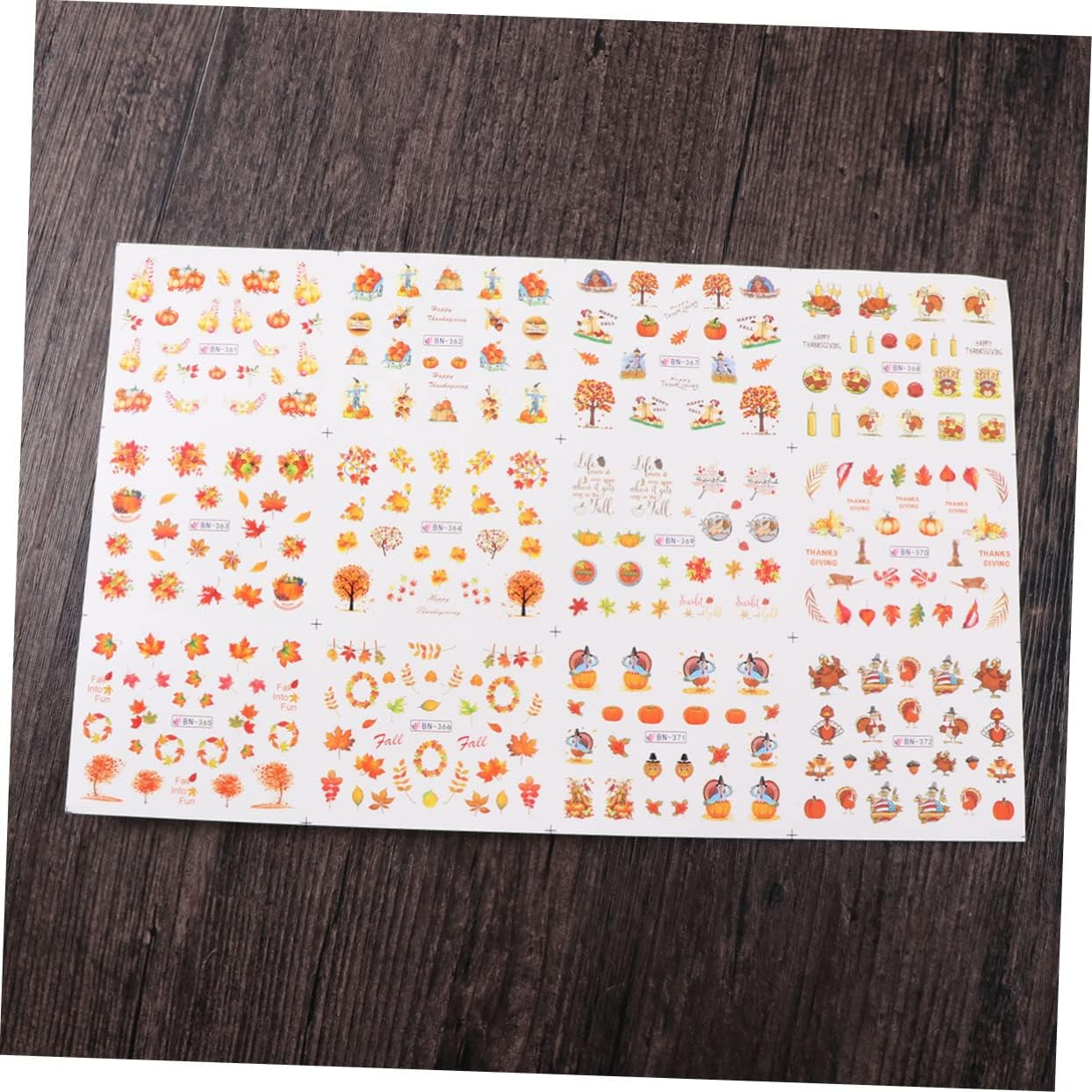 2PCS Halloween Nail Decals Fall Fingernail Sticker Autumn Nail Art Stickers Thanksgiving Nail Decals Water Transfer Maple Leaf Miss Adhesive Big Sheet