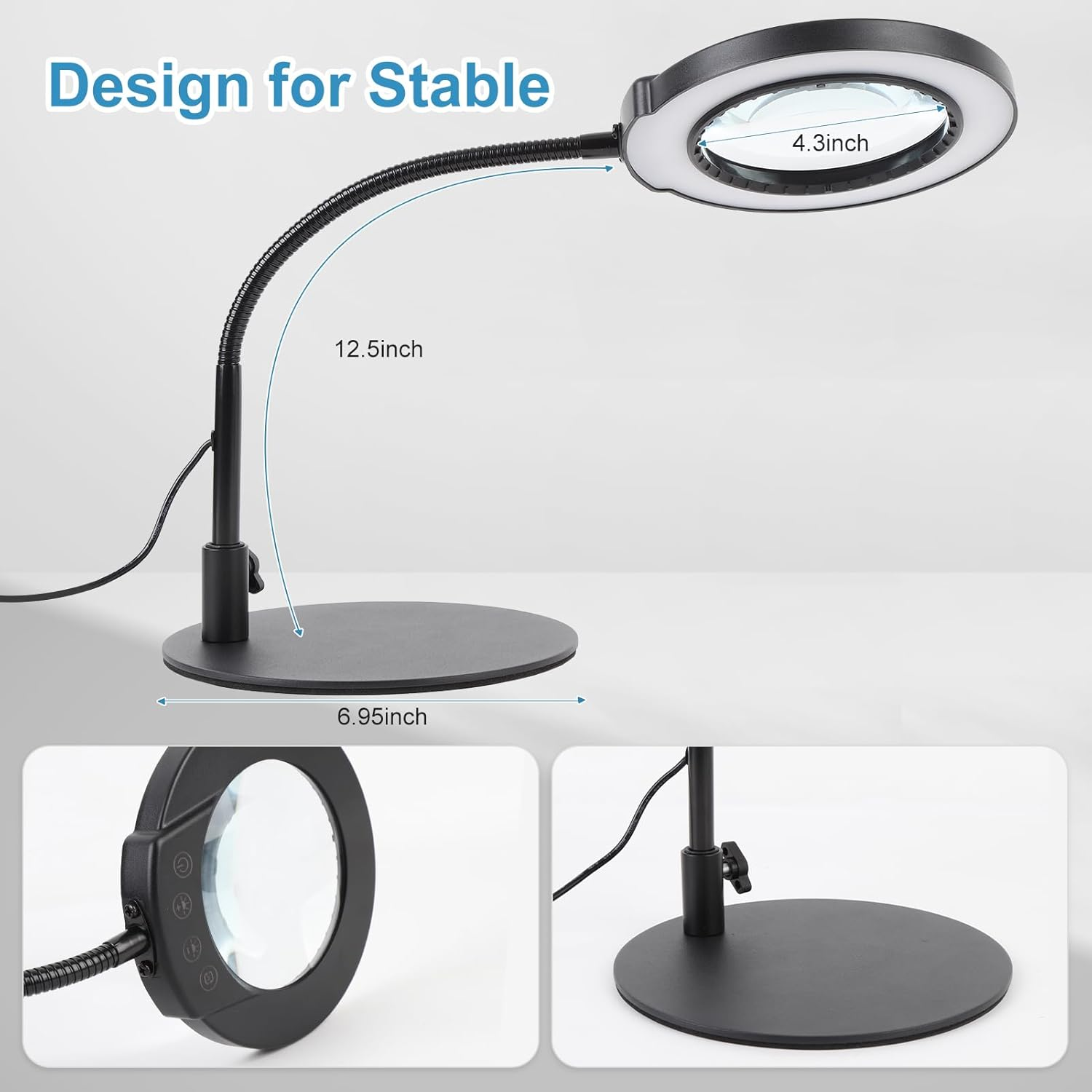 10X Magnifying Glass with Light and Stand, 5 Color Modes Stepless Dimmable LED Lighted Desk Lamp, Flexible Gooseneck Magnifying Desk Lamp for DIY Craft Reading Painting Sewing Work Round image number 1