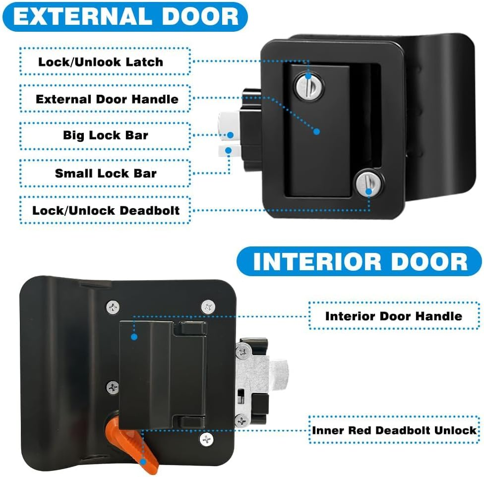 RV Murts RV Door Lock Replacement with Paddle Deadbolt, 100% Mental Camper Door Latch, Zinc Alloy Travel Trailer Entry Door Locks, RV Door Latch 4 Keys, Camper Door Lock Kits, RV Door Handle, Black. image number 5
