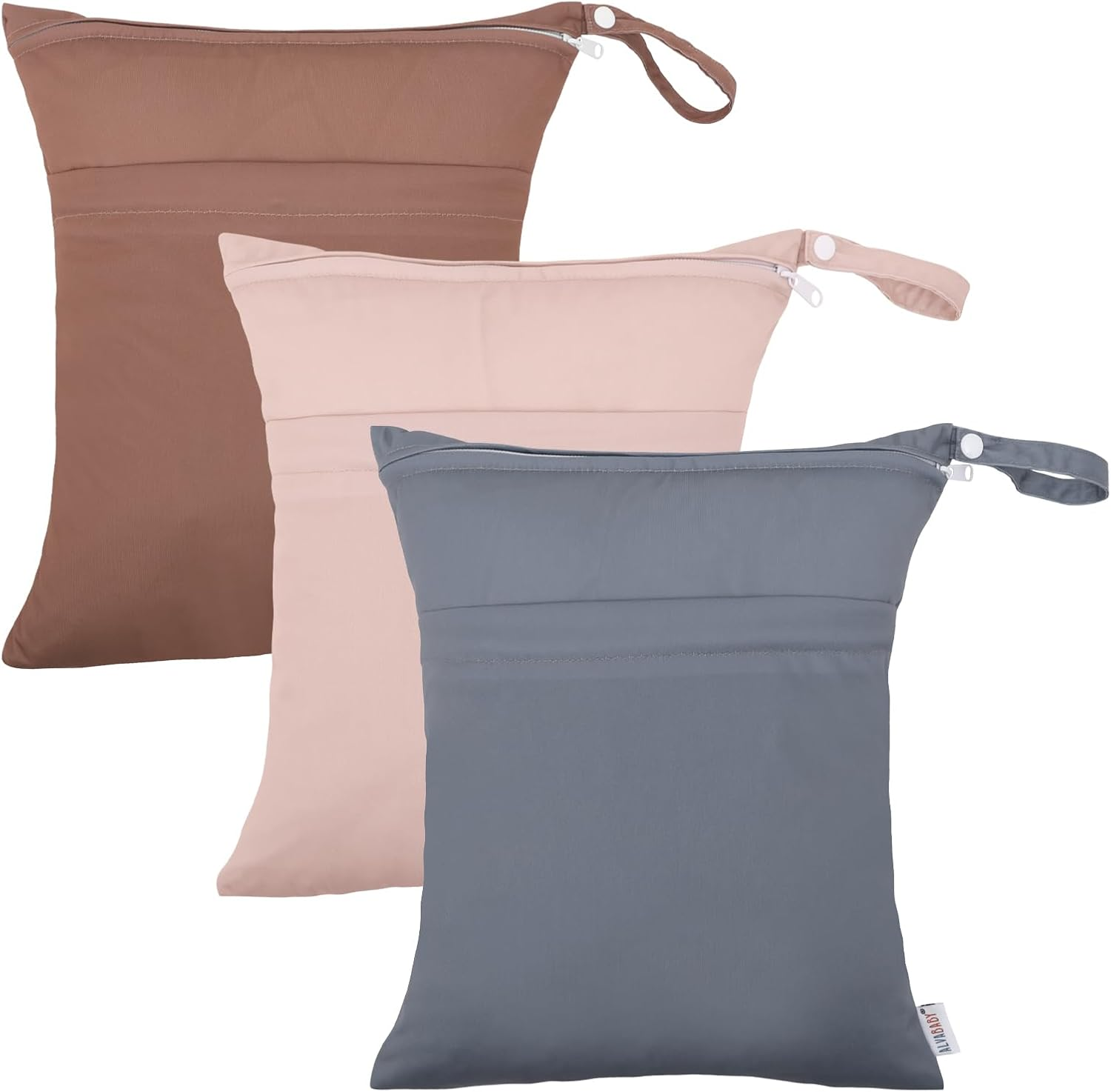 ALVABABY Wet Dry Bags 3Pcs Waterproof Reusable with Two Zippered Pockets Travel Beach Pool Daycare Soiled Baby Items Yoga Gym Bag for Cloth Diaper Swimsuits or Wet Clothes 3L-ZM12-AU image number 5