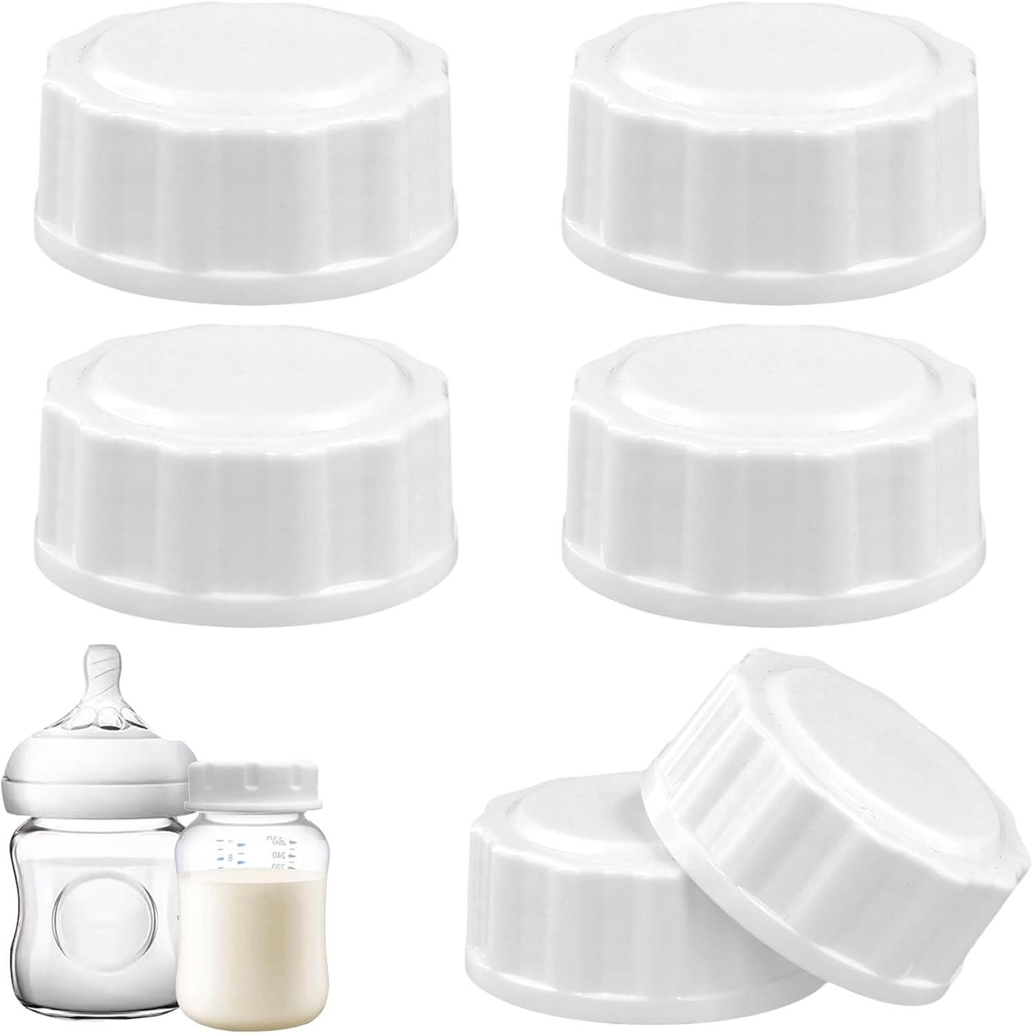 6Pcs Travel Bottle Caps, Baby Bottle Caps Bottle Lids Replacement Baby Bottle Lids Compatible with Wide-Mouth Bottles image number 1