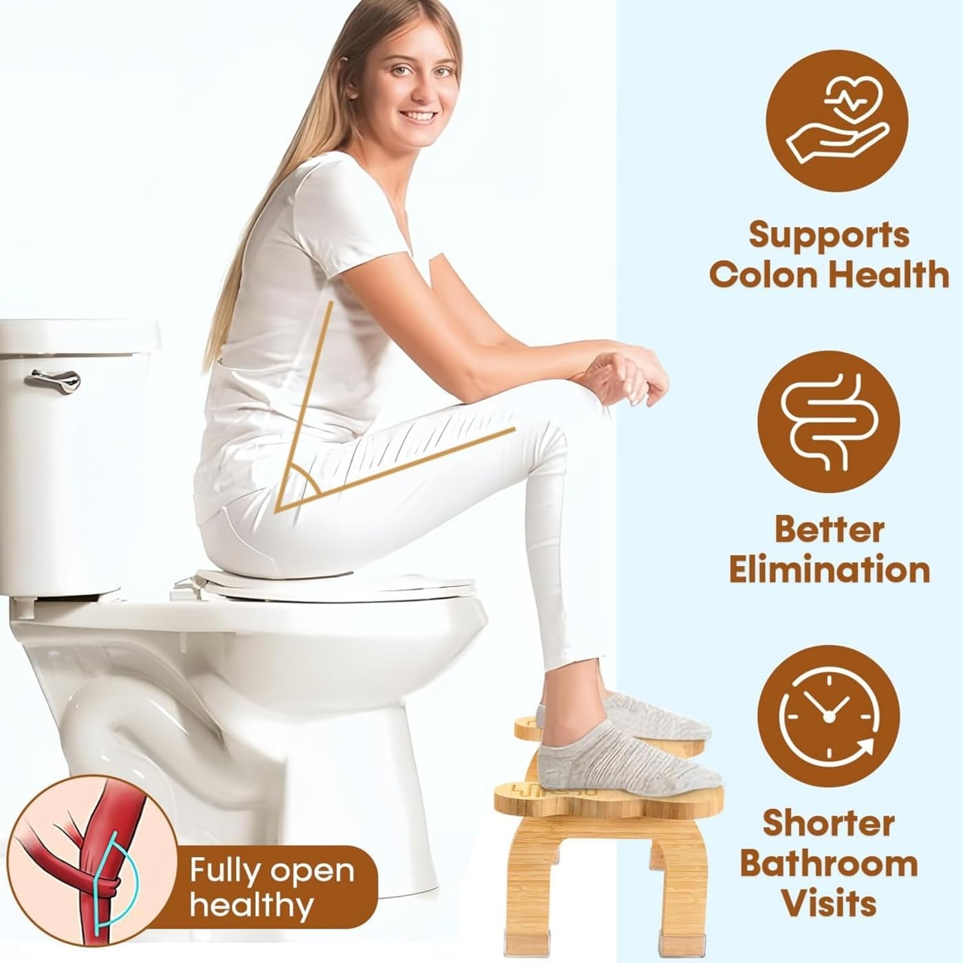 Bamboo Toilet Stool for Adults Toddler, 8.0'' Bathroom Potty Steps Squatty Poop Stool, Non-Slip, Ergonomic, Easy Assembly, Improves Digestion, Supports 350 Lbs, Healthy Toilet Training Step Stools image number 6