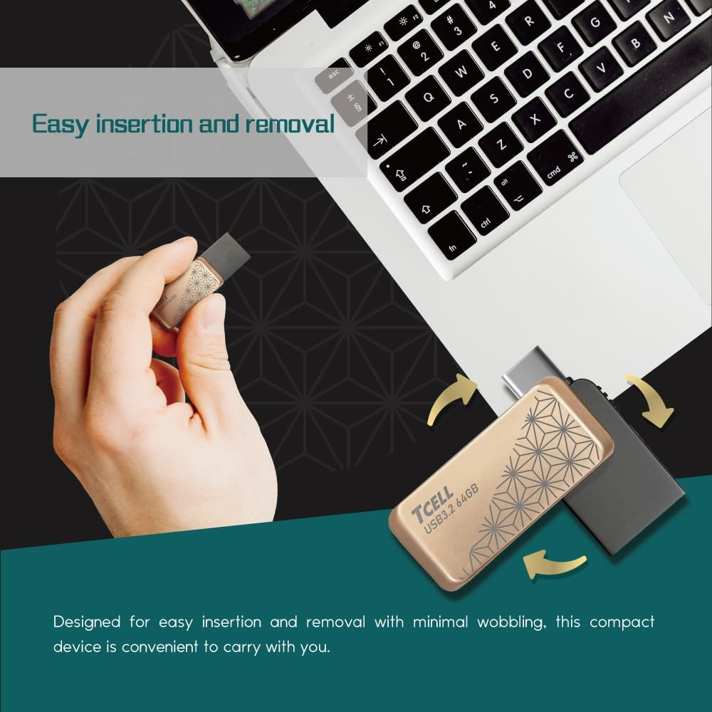TCELL High Speed Dual Flash Drive with Zinc Alloy Design,Nezuko Asanoha Gold 64GB USB 3.2 Type-C OTG 2-In-1, Read Speed up to 200Mb/S, Compatible with Usb/Iphone/Ipad/Ipod/Mac/Ipad Air/Mini/Android image number 6