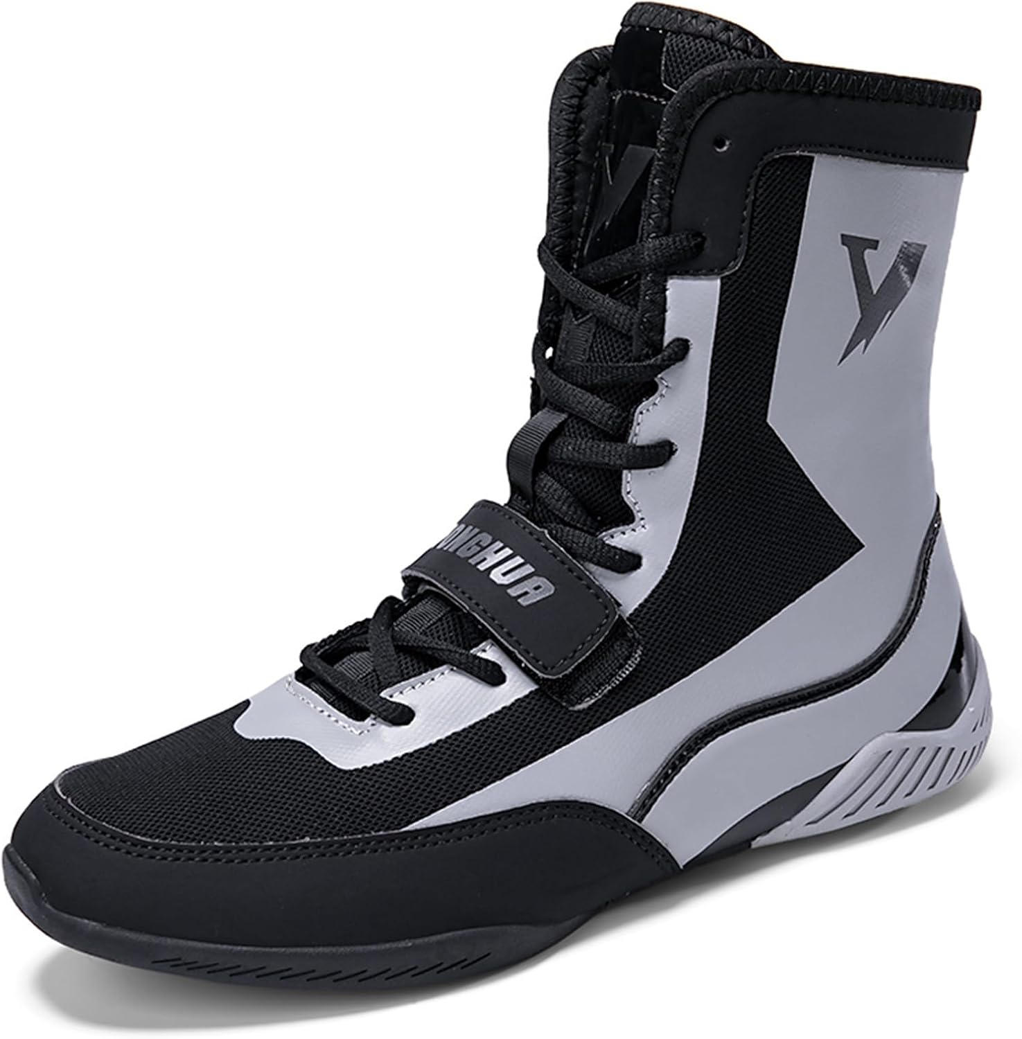Men'S Boxing Shoes, High Top Wrestling Fighting Shoes Lightweight Flat Fitness Ankle Boots