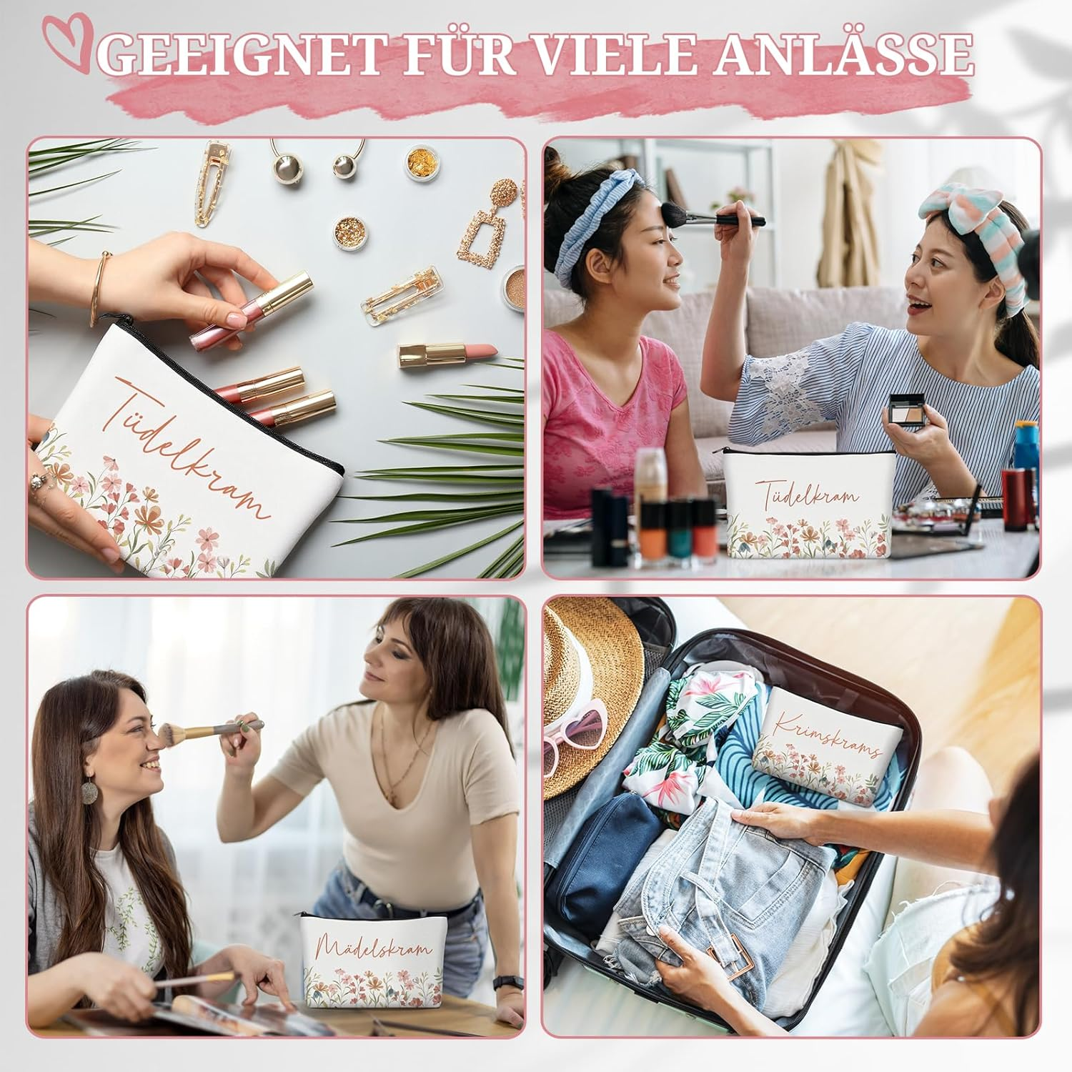 Geiserailie Pack of 3 Cosmetic Bag Small Makeup Bag with Saying Toiletry Bag Makeup Bag with Zip Gift for Women Girlfriend Mum Colleague for Bathroom Backpack Luggage image number 1