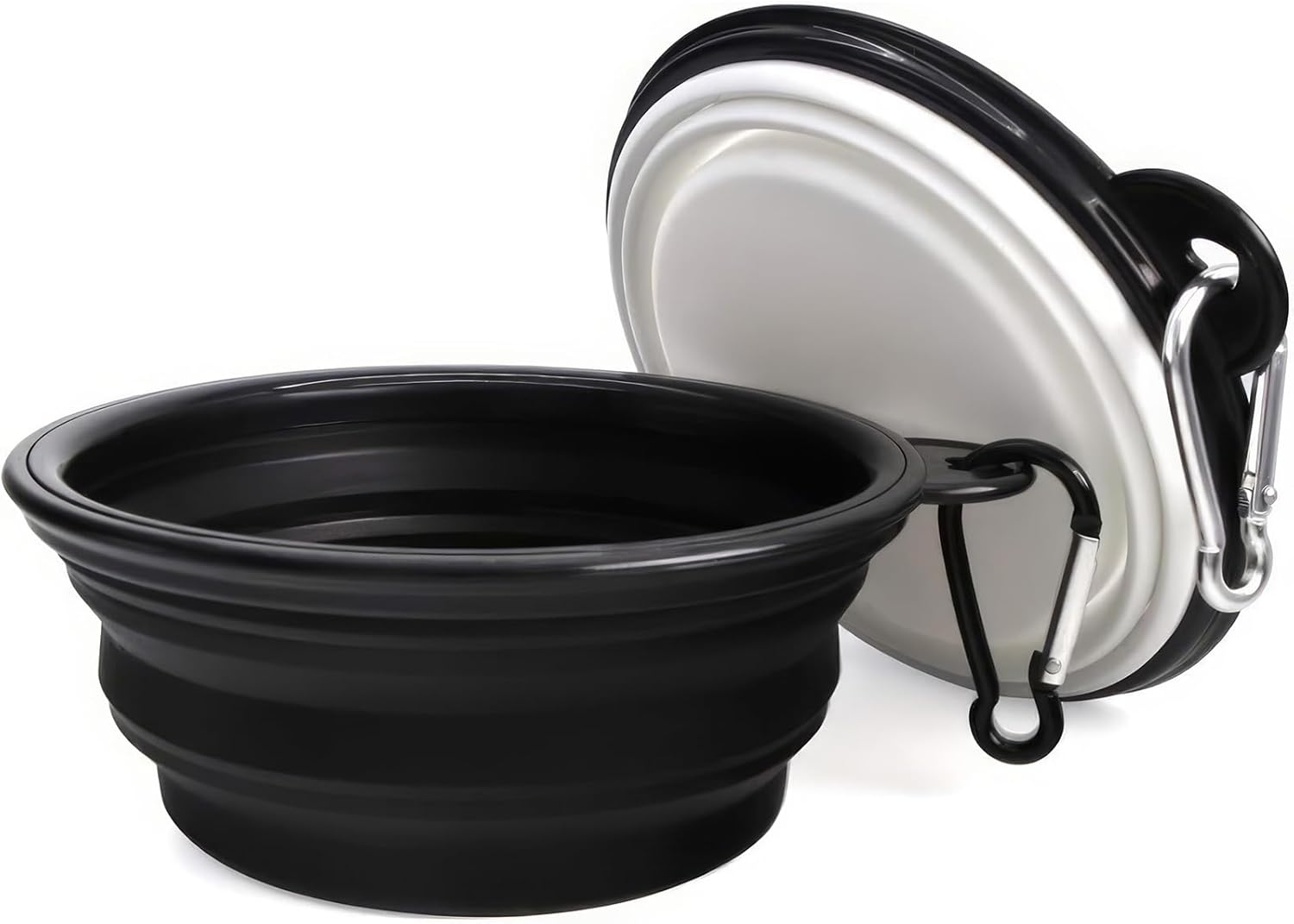 ZXCHOME Pack of 2 Dog Bowls, Foldable Travel Bowl, Leak-Proof Dog Bowl with Mountaineering Carabiner for Cats, Dogs and Pets for Water and Food (350 Ml, Black and White) image number 4