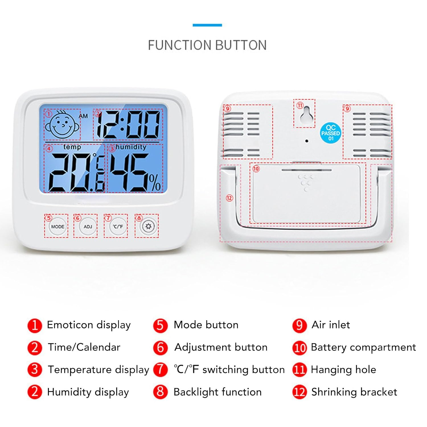 Digital Hygrometer Indoor Thermometer with Backlight Alarm Function Digital Clock Wireless Weather Station with Backlight Alarm Function, Accurate Room Temperature Monitor for Nursery Hygrometers image number 4