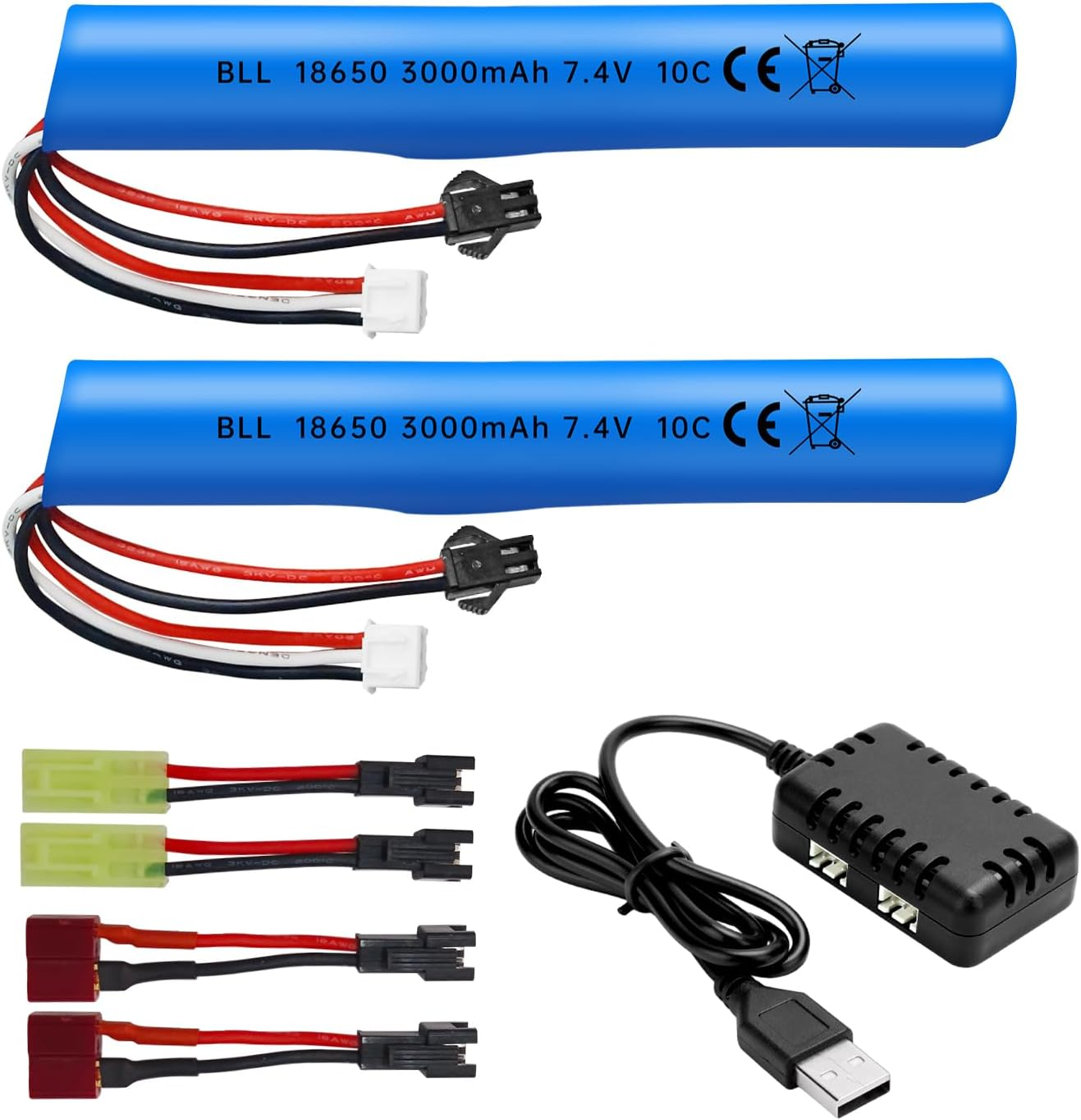 Fytoo 2PCS 7.4V 10C 3000Mah with SM-2P Plug and 2In1 Charger Suitable for MP5K M4 M110 SRB1200 SRB400 SRB400 SUB Air Gun Gel Water Droplet Explosion Toy Gun Remote Control Toy Car Battery image number 5