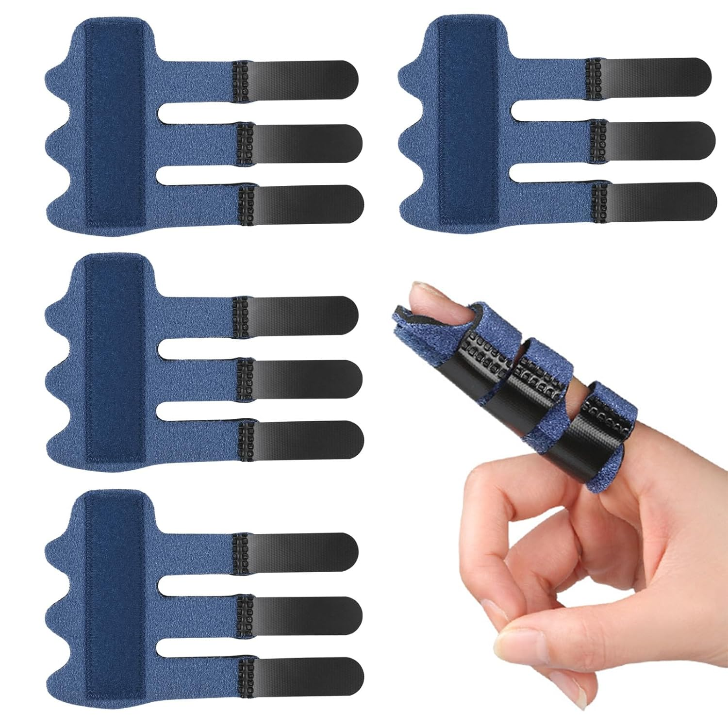 Finger Splint，Trigger Finger Splints Brace， for Broken Finger Support, Knuckle Immobilization & Arthritis Pain Relief (4 Pcs) (Blue)