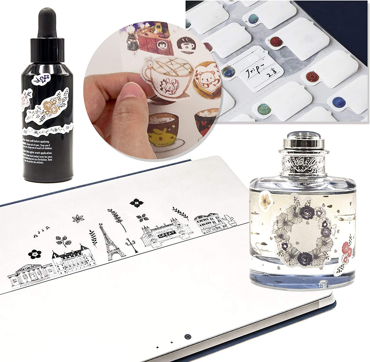 72 Sheets Scrapbooking Stickers Washi Paper Stickers Decoration Sticker Planner Stickers 12 Themes Assorted for Diary, Album, Journals, DIY Arts and Crafts (Innocence) image number 6