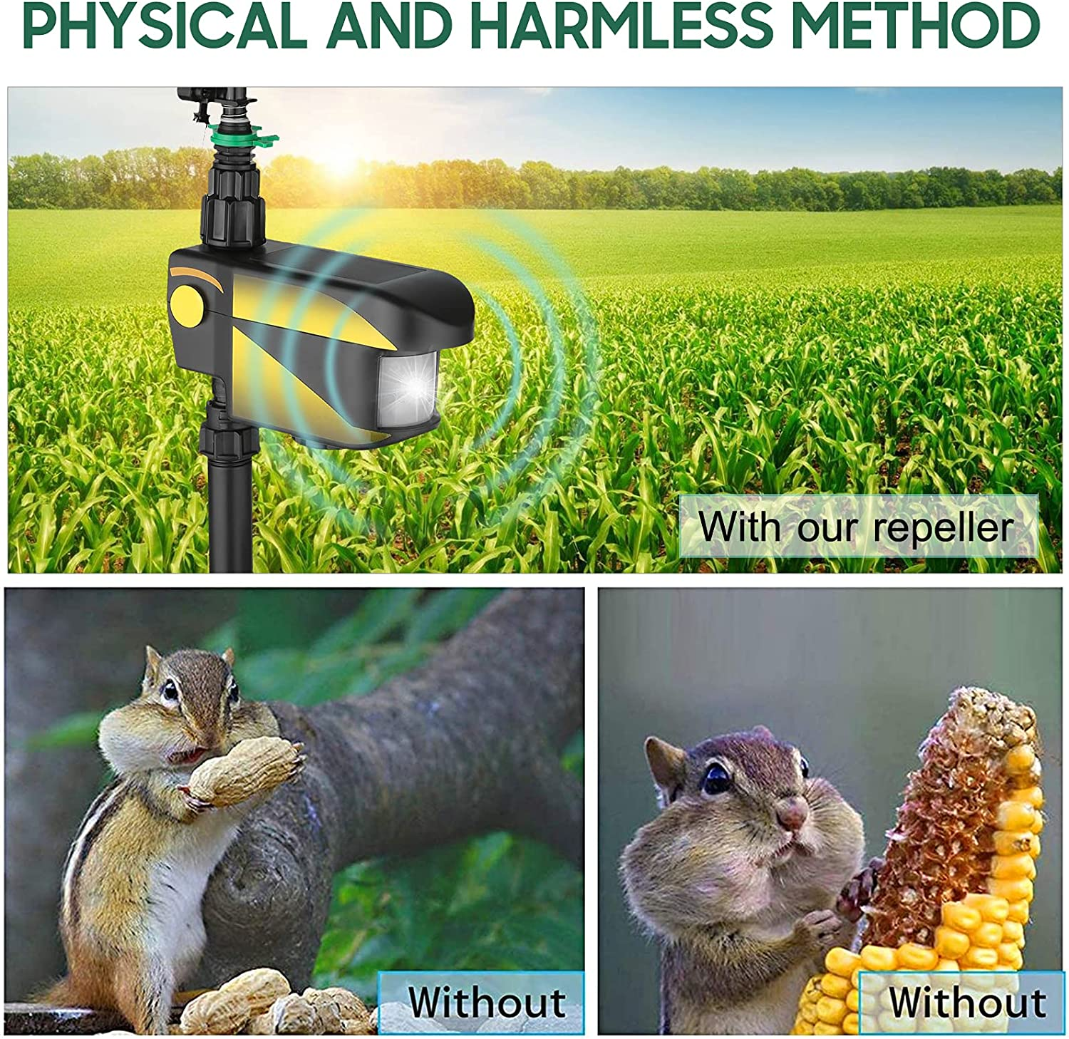 Solar Power Motion-Activated Sprinkler Animal Repeller with 3 Time Modes Adjustable Spray Angle & Sprinkle Distance for Garden Farm image number 1