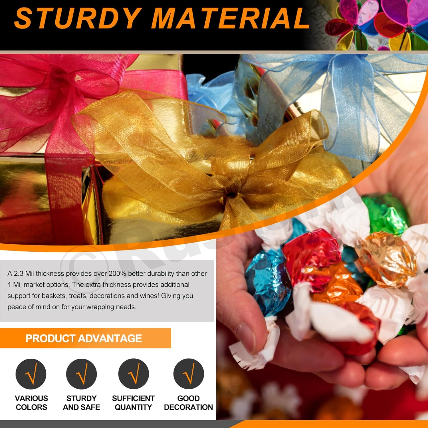 Rustark 1 Roll 40Cmx30M / 15.7Inx100Ft Black Cellophane Wrap Roll Thick Cellophane Transparent Cello Wrapping Paper Colored Cellophane Wrap for Gift Wrapping Craft Flower Bouquet Baskets Decoration image number 4