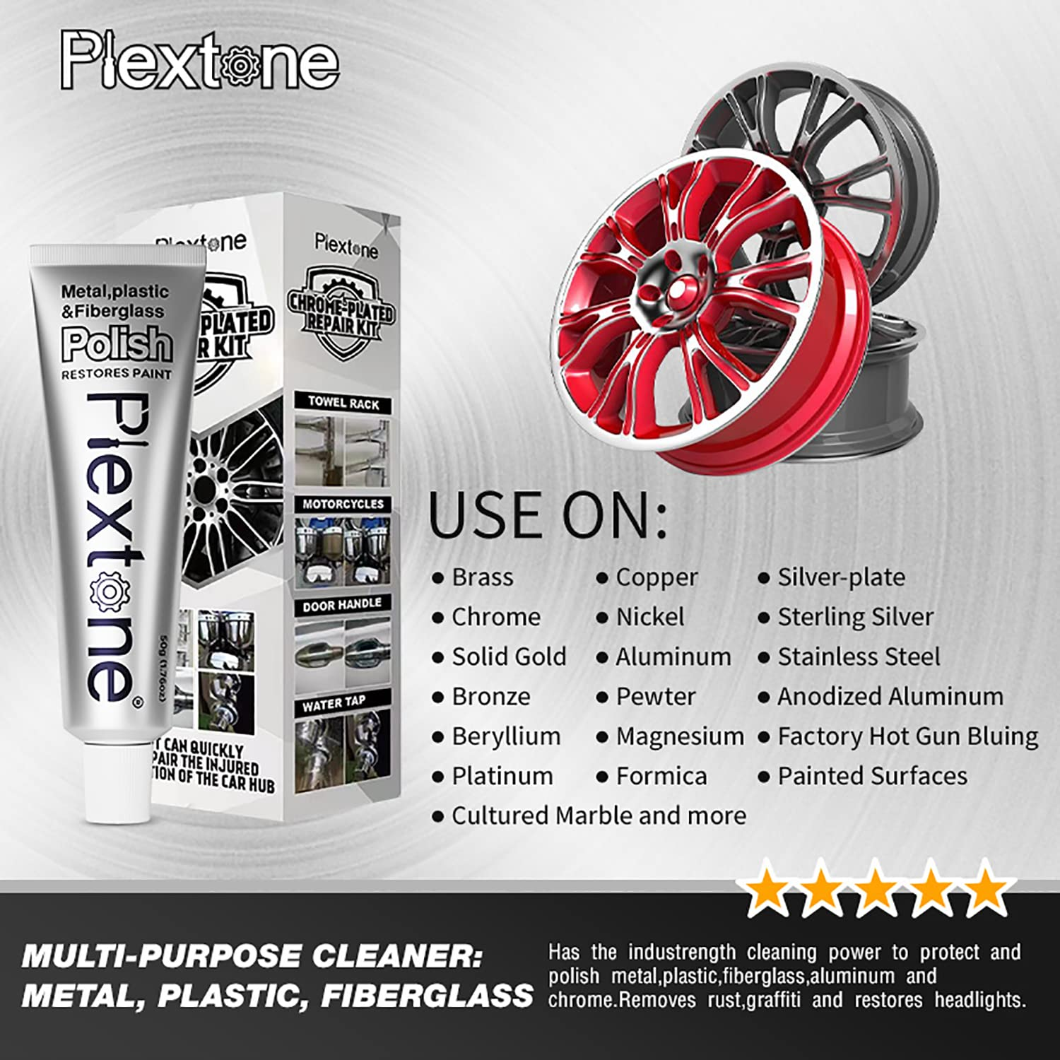Plextone Metal Polish Paste for Home, Bike, Boat and Car Cleaning, Alloy Wheel Cleaner, Rust Remover for Metal, All-Purpose Metal Cleaner 50Ml Tube (S311)