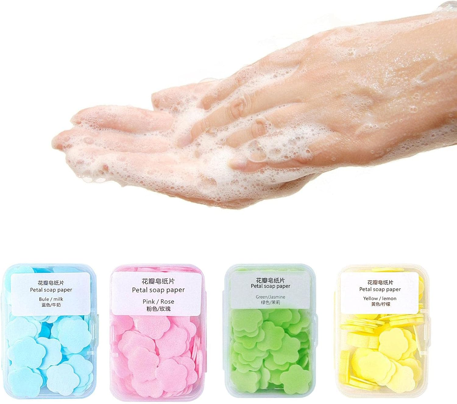 Harayaa 400X Small Portable Soap Sheets, Disposable Flower Petal Soap Flakes Travel Supplies Hand Soap Paper Sheets for Outdoor Children and Adults, Mixed Color image number 6
