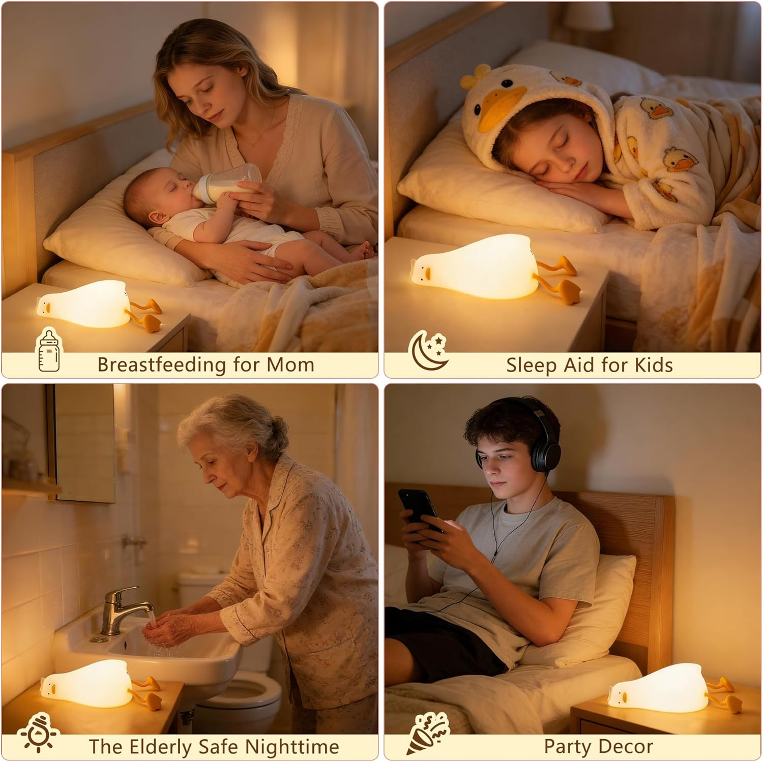 Lying Flat Duck Night Light,With Blind Box Duck Gift, Cute Squishy Silicone Existential Crisis Duck Lamp, Animal Nursery Nightlight, Dimmable/Rechargeable Bedside Touch Lamp,Baby Kids Room Decor