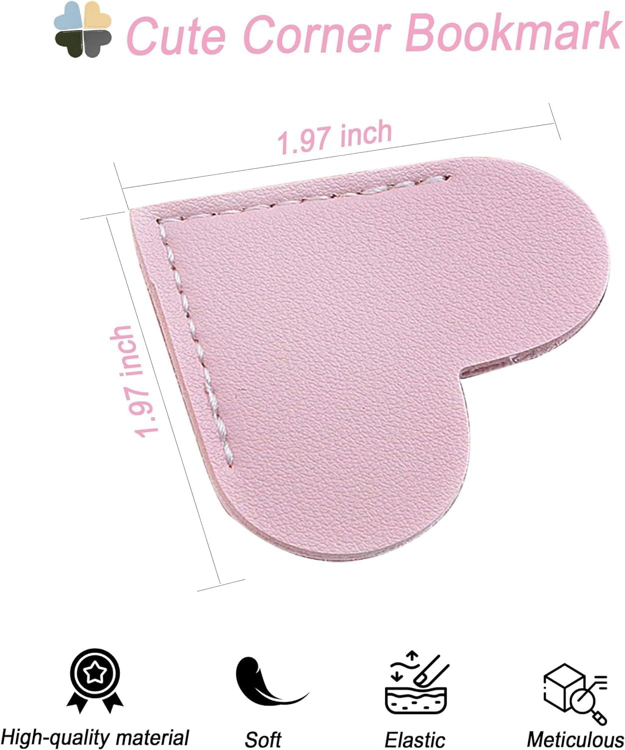 6 Leather Heart Bookmarks - Cute Page Corner Reading Accessories - Handmade Gifts for Book Lovers (Bright Colors) image number 3