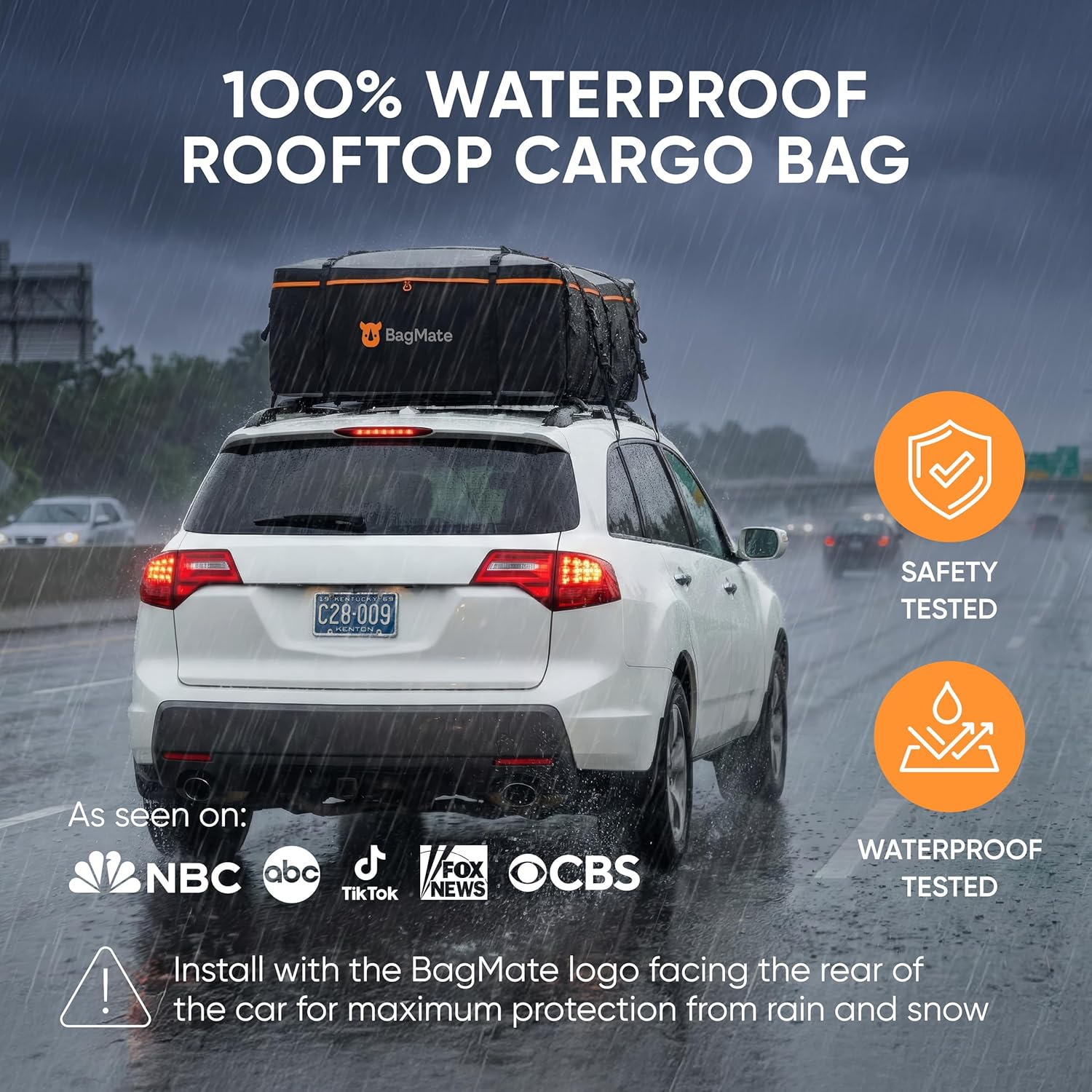 Military-Grade Waterproof Roof Bag - Rooftop Cargo Carrier &ndash; XXL 23 Cubic Feet. with 4 Door Hooks, Zipper/Buckle Closure, Extra Strap &ndash; Black Roof Bag for Cars with or without Rack image number 6