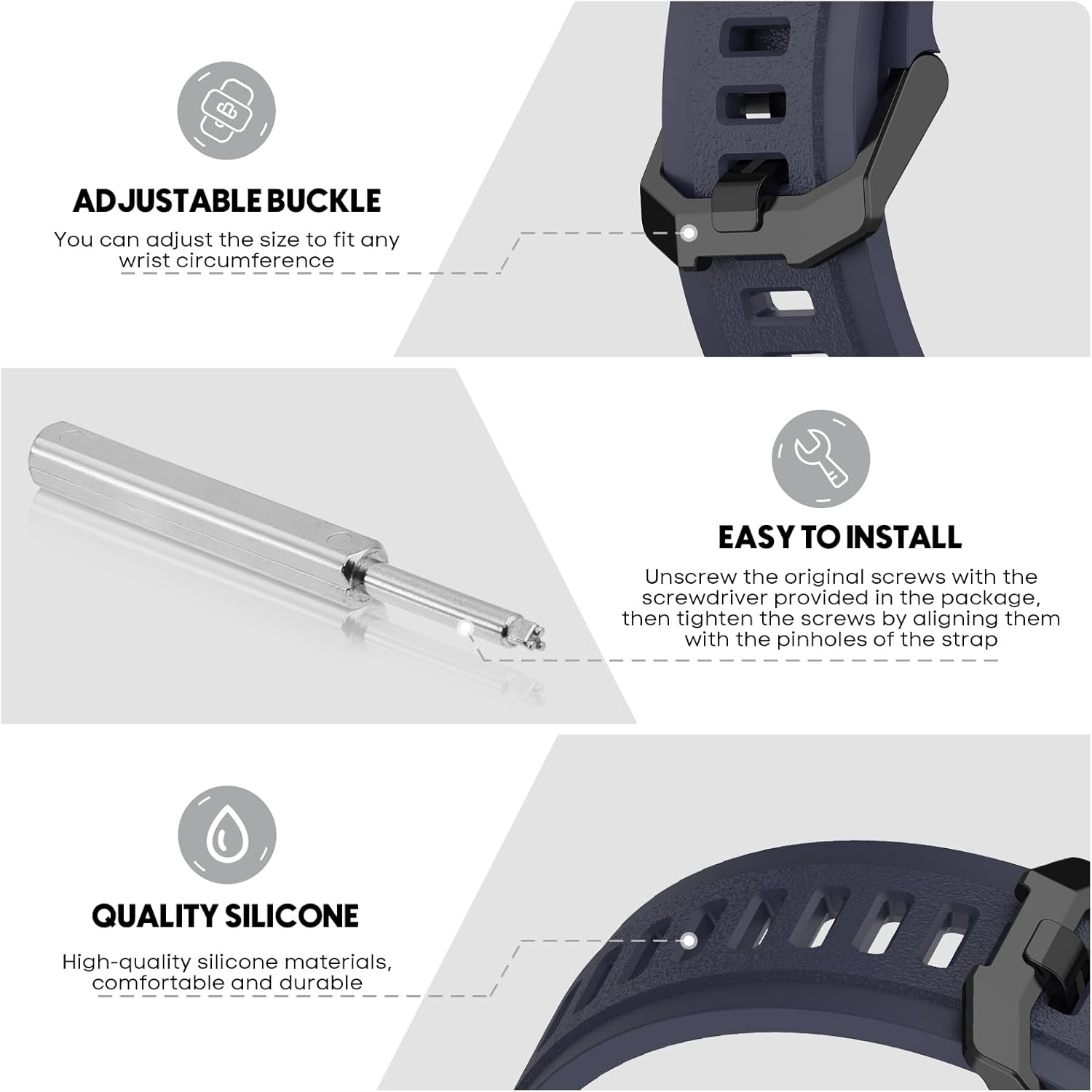 CHULN Pack of 2 Silicone Wristbands Compatible with Amazfit T-Rex 2, Adjustable Waterproof Replacement Wristband Sports Strap for Amazfit T-Rex 2 - 2 Pcs-A image number 2