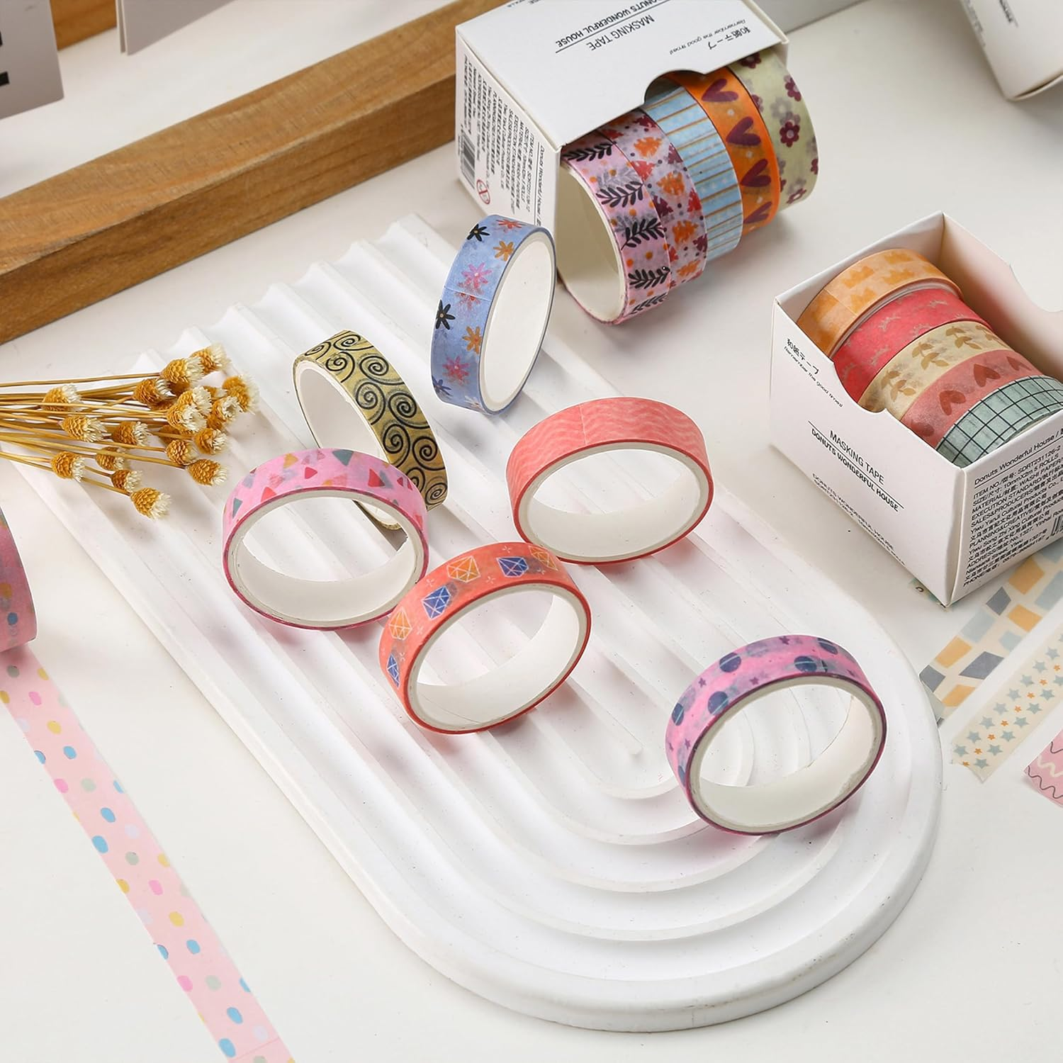 YUBX Basic Washi Tape Set 30 Rolls Cute Patterns Decorative Skinny Slim Masking Tapes for Arts, DIY Crafts, Journals, Planners, Scrapbook, Wrapping (Sweety Two) image number 3