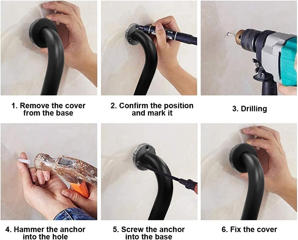 Bath Grab Bar Sturdy Bathroom Balance Bar Stainless Steel Shower Safety Handle Safety Hand Rail Support for Bathtub, Toilet, Bathroom, Kitchen, Stairway Handrail, Outdoor, Black image number 3