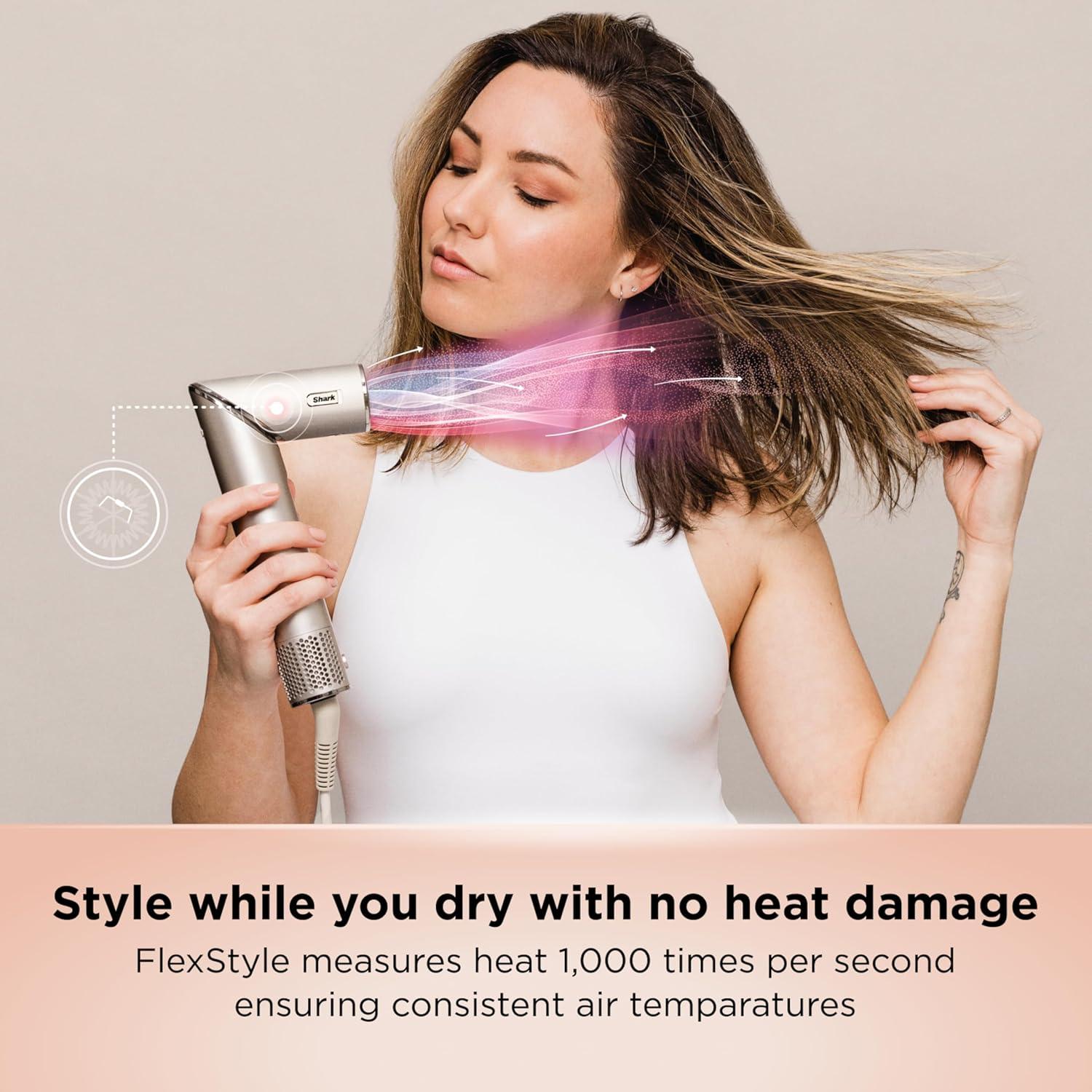 Shark Flexstyle 2-In-1 Professional Hair Dryer & Styling System, 4 Attachments, 4 Heat and 3 Airflow Settings, Heat Damage Protection, Lightweight 700G, HD421SLANZ, Stone image number 5
