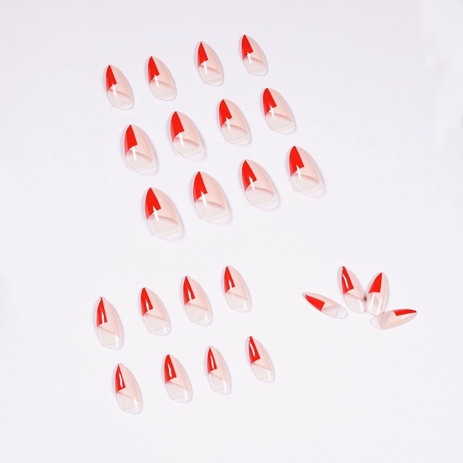 Oval Short Press on Nails Red Stiletto False Nail Full Cover Hypotenuse Nail Art for Salon Women Girls 24PCS image number 4