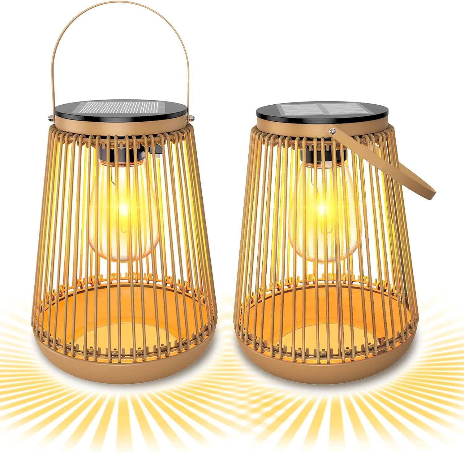 Kagoling Solar Lights for Outdoors, Pack of 2 Metal Vintage Lanterns for Outdoor IP65 Waterproof Solar Lights for Outdoor Garden, Solar Lanterns, Outdoor Weatherproof for Balcony, Garden, Decoration image number 7