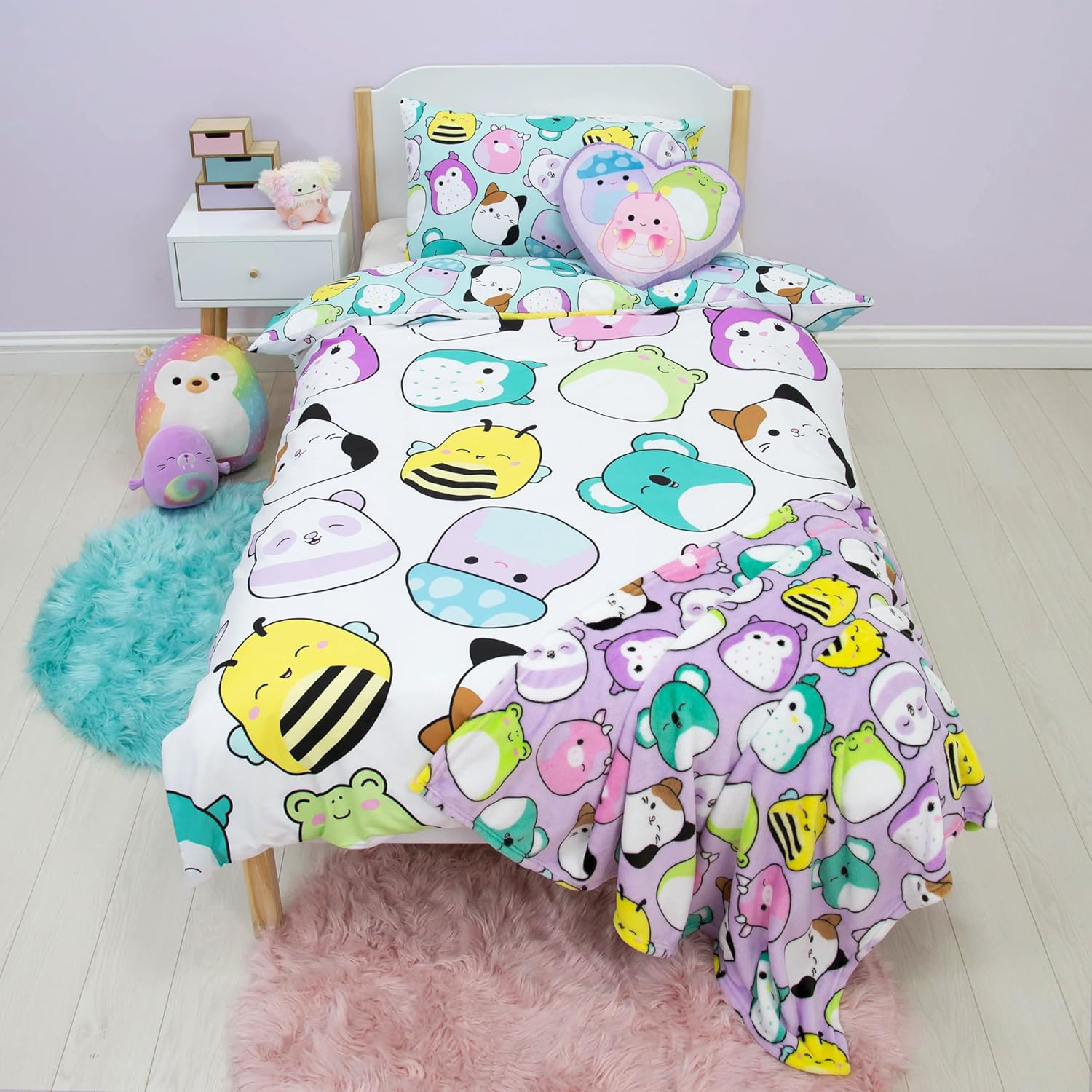 Squishmallows Official Single Duvet Cover Set, Happy Design | Reversible 2 Sided Characters Bedding Cover Including Matching Pillow Case, Multicolor image number 6