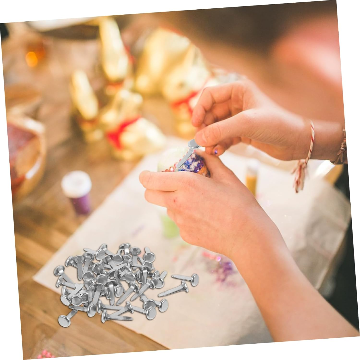 TEHAUX 50Pcs Metal Brads Fasteners for Crafts Smooth Edges for Projects Boys and Girls Art Supplies Securely Fastens Two Feet image number 5