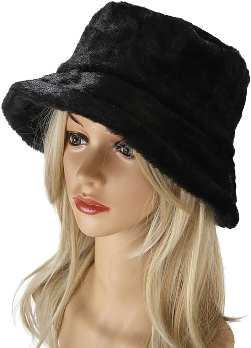 XYIYI Furry Bucket Hat Fluffy Winter Warmer Fisherman Cap for Women