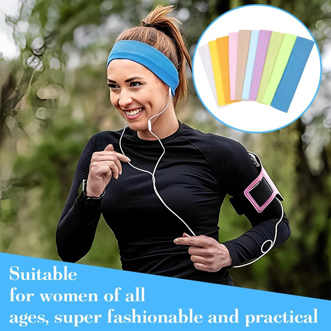 Pack of 10 Women'S Hair Bands, Wide Hair Band, Elastic Headband, Non-Slip Headband for Running, Cycling, Yoga, Fitness image number 2