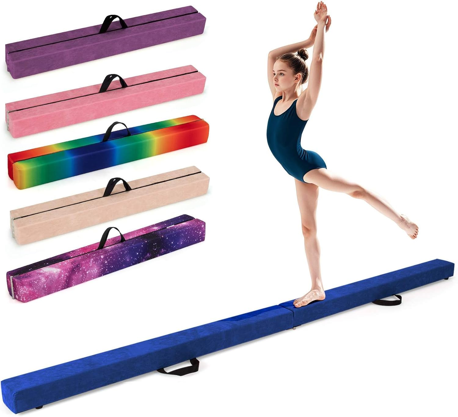 Costway Folding Balance Beam, Portable Gymnastic Beam W/Solid Wood Base & Anti-Slip Bottom, Extra Firm Floor Gymnastics Equipment W/Carry Handle for Professional Home Training
