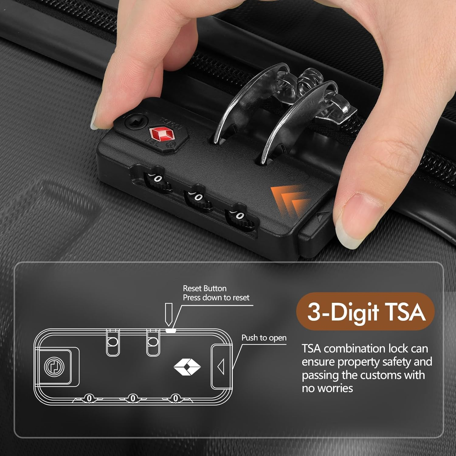 Anyzip Luggage Carry-On Lightweight Suitcase PC ABS Hardside Luggage with Spinner Wheels 20 Inch Black - Black image number 4