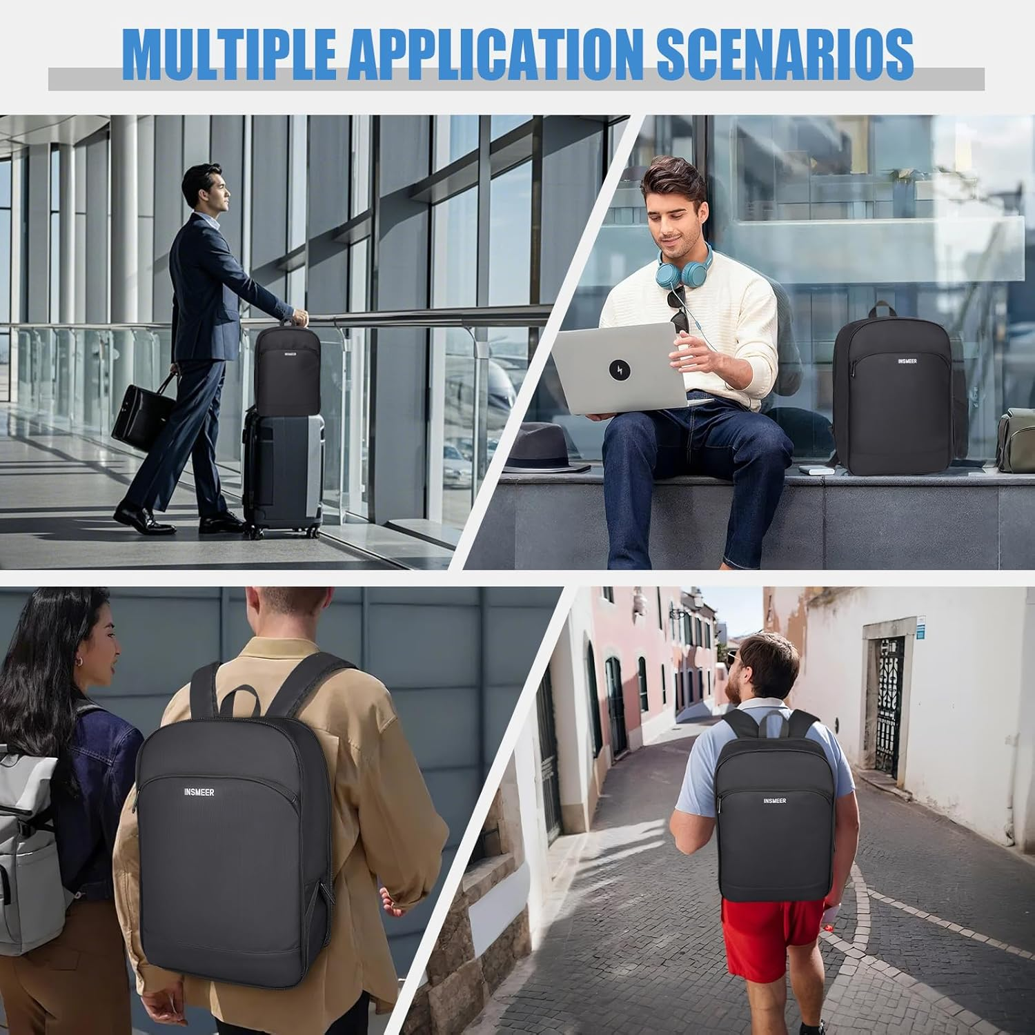 INSMEER Expandable Laptop Backpack for Men, Portable Computer Backpacks with Waterproof & Lightweight, Travel Backpack and School Bag for Business - 15.6 Inch Laptop Bag image number 6