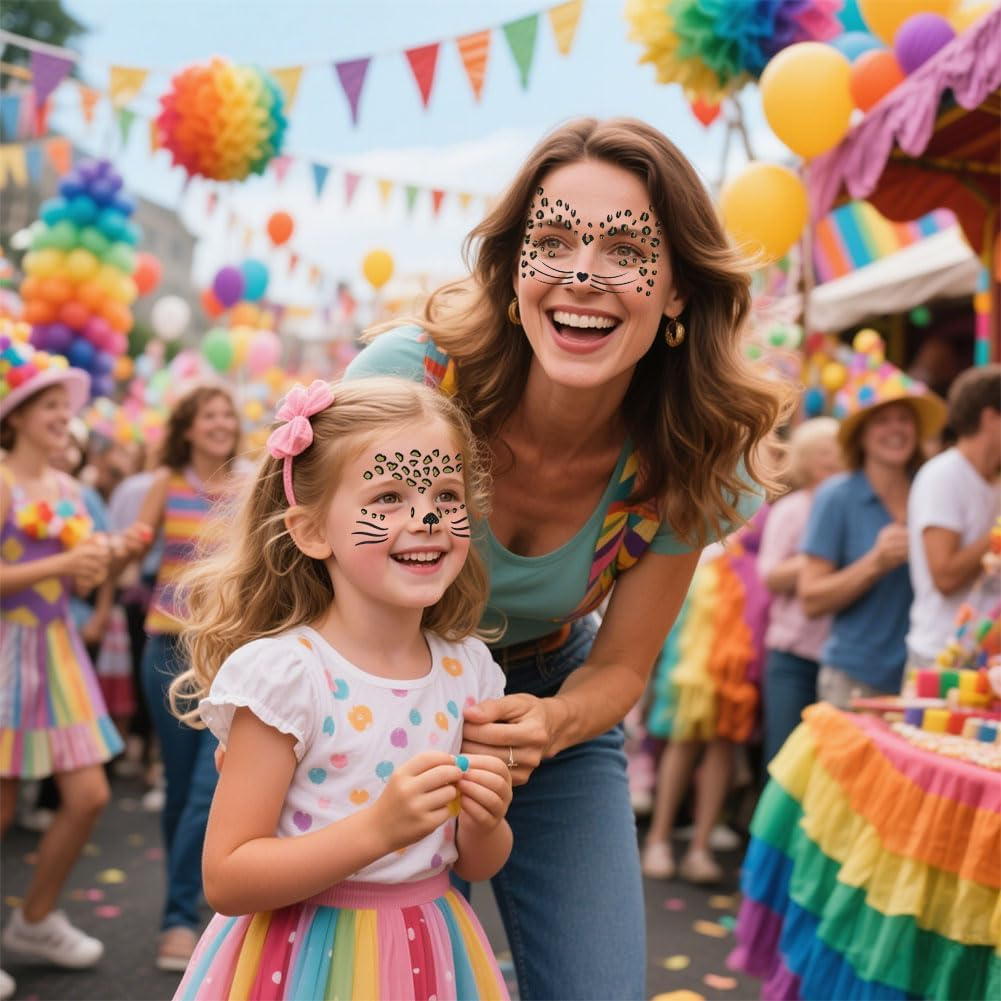 LOPHE Face Tattoo, 2 Sheets Glitter Face Tattoo Leopard 330 Pieces Glitter Stones Self-Adhesive, Glitter Face Tattoo Glitter Sticker Party Halloween Carnival - 6 Sheets Of Face Tattoo image number 7