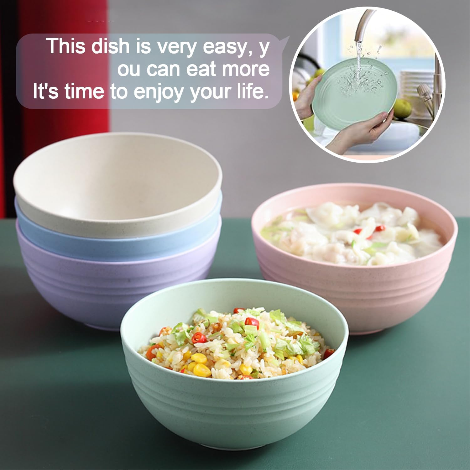 32 Pcs Wheat Straw Dinner Set for 4, Unbreakable Dinnerware Sets, Reusable Plates and Bowls Sets, Lightweight, Microwave & Dishwasher Safe, Eco Friendly, Perfect for Camping, Picnic【Size Upgrade】 image number 2