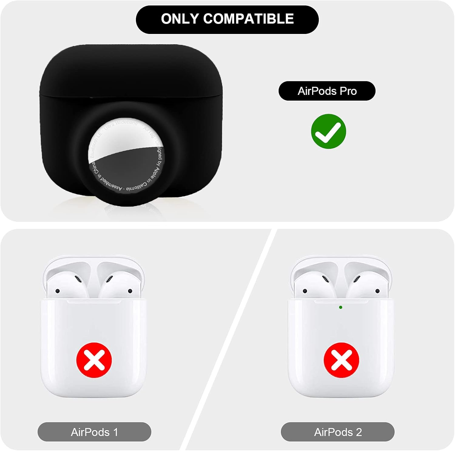 2 in 1 Protective Case for Apple Airpods Pro Air Tag Holder Combo, Soft Silicone Airpods Pro Airtag Case with 2 PCS Screen Protector, Anti-Scratch Anti-Fall Anti-Lost Shockproof Durable(Black)