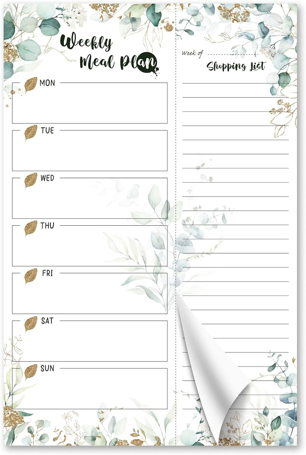 Eucalyptus Vine Meadow 6"X9" Weekly Meal Planner Magnetic Notepad for Fridge with 50 Tear-Off 80G Sheets Shopping Grocery List,Hanging Food Menu Planning Organizer