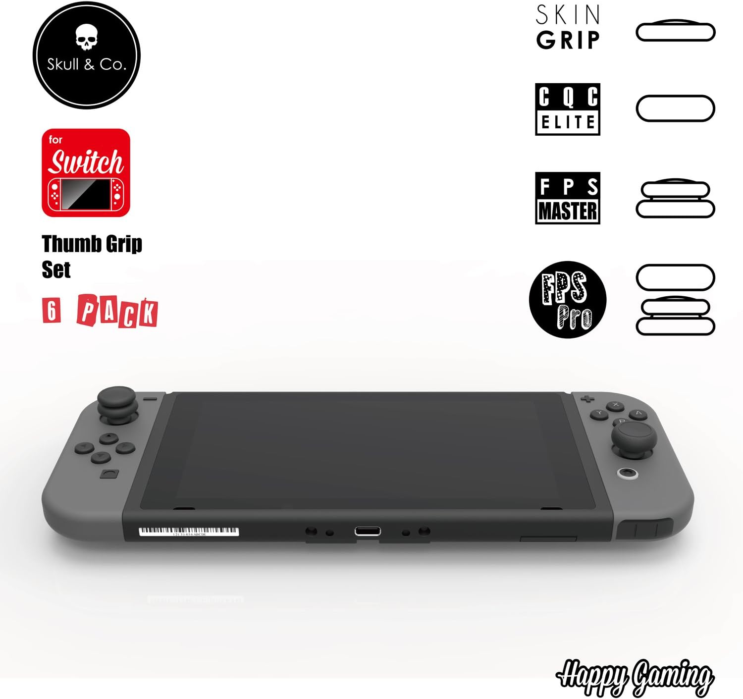 Skull & Co. Skin, CQC and FPS Thumb Grips Set Joystick Cap Analog Stick Cap for Nintendo Switch Joy-Con Controller - Black, 3 Pairs(6Pcs) image number 4