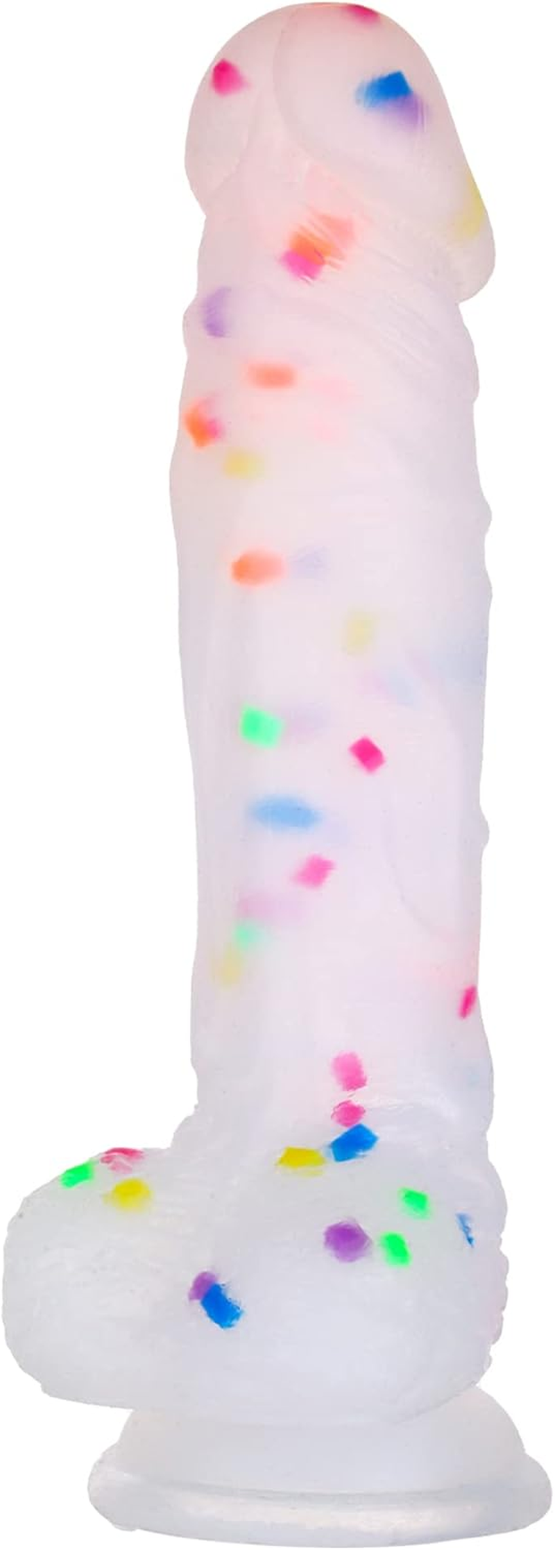 7.7 Inch Confetti Clear Silicone Dildo with Flared Suction Cup Base for Hands-Free Play, Flexible Dildo with Curved Shaft and Balls for Vaginal G-Spot and Prostate&hellip; image number 3