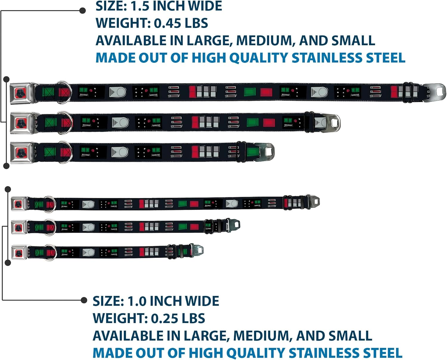 Buckle-Down Dog Collar Seatbelt Buckle Star Wars Darth Vader Utility Belt Bounding3 Black Grays Reds 18 to 32 Inches 1.5 Inch Wide, Multi Color (DC-SB-SWBBV-WSW141-1.5-L) image number 3