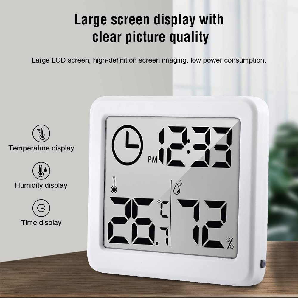 [2 Pack] 3.2 Inch Digital Indoor Hygrometer Thermometer, Room Humidity Gauge with Time Clock, High Accuracy Temperature Humidity Monitor with Magnet for Home Office Baby Room Greenhouse White image number 6