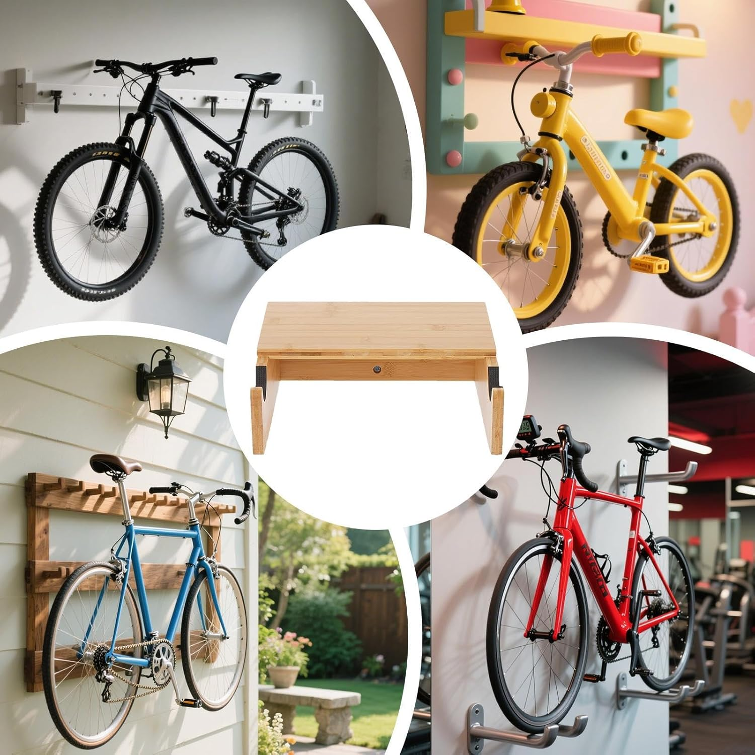Wall Bike Mount | Bike Wall Mount Rack Hooks,Organizer Heavy Duty Wooden Hanger for Indoor Home Space Saving Storage Workshop Organization Display