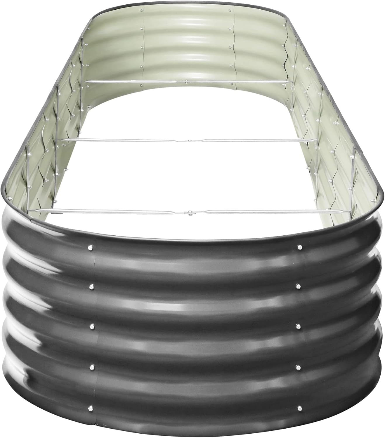 LI LIVSIP Galvanized Raised Garden Bed - Large Oval Planter Box for Outdoor Plants Vegetables Flowers Fruits, Gardening Gloves & Pegs Included, 320X80X42Cm, Grey image number 1