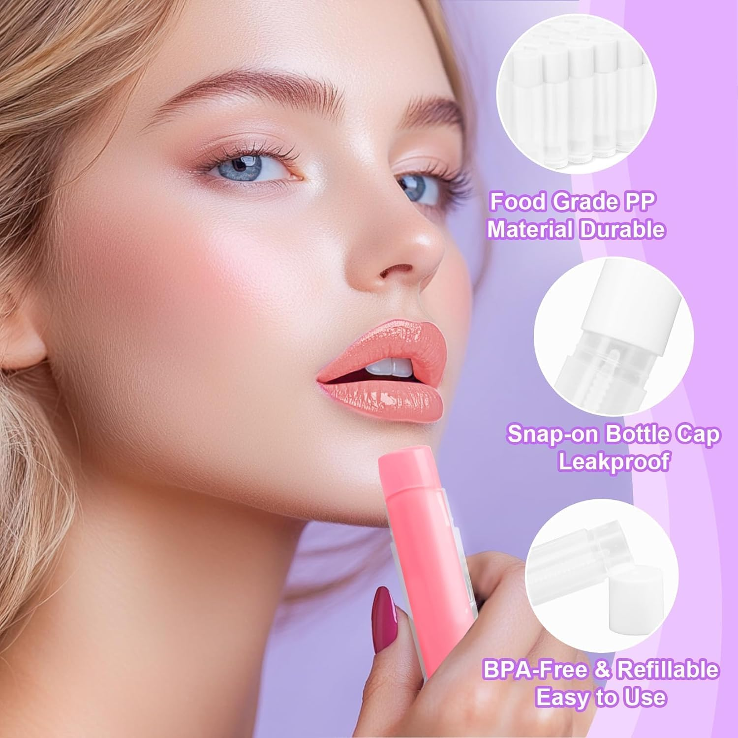 RAINFLOW 50 PCS Lip Balm Tubes - 5 G Twist-Up Lip Gloss Balm Containers BPA Free & Leak Free,Clear Empty Lipstick Tubes with White Caps for DIY Homemade Lipsticks,Chapsticks,Solid Perfume,Gifts image number 1